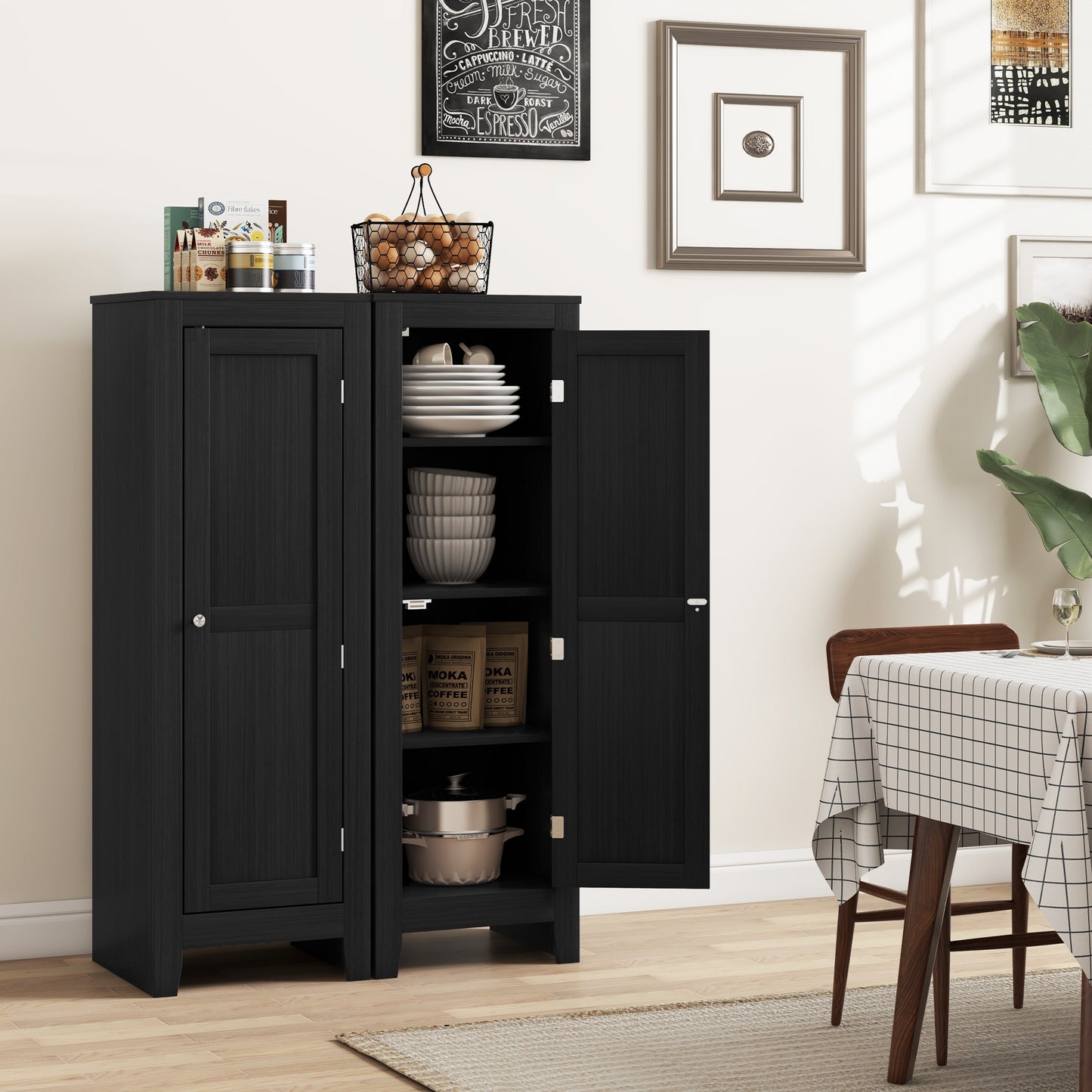 Modern Kitchen Pantry Storage Cabinet with Adjustable Shelf Small Storage Cabinet with Door and Shelves Black Kitchen Pantry Cabinets   at Gallery Canada