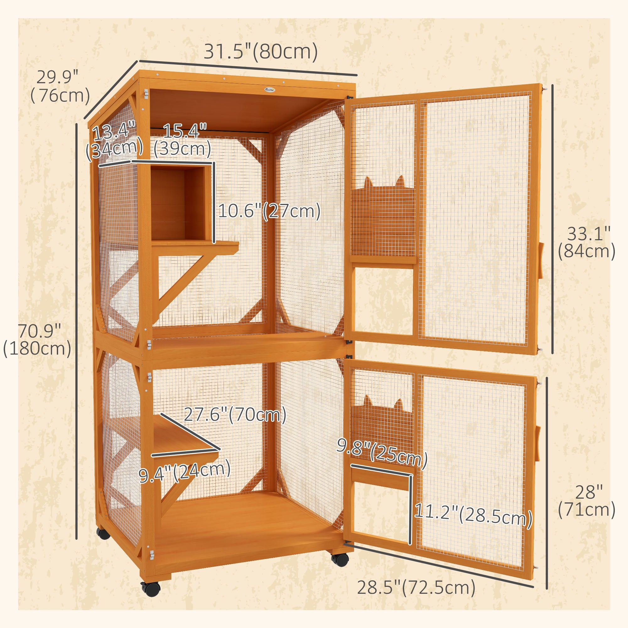 Catio Outdoor, Elevated Design, with Wheels, Resting Box, Water-Resistant, Multi Platforms, Orange Outdoor Cat Enclosures at Gallery Canada