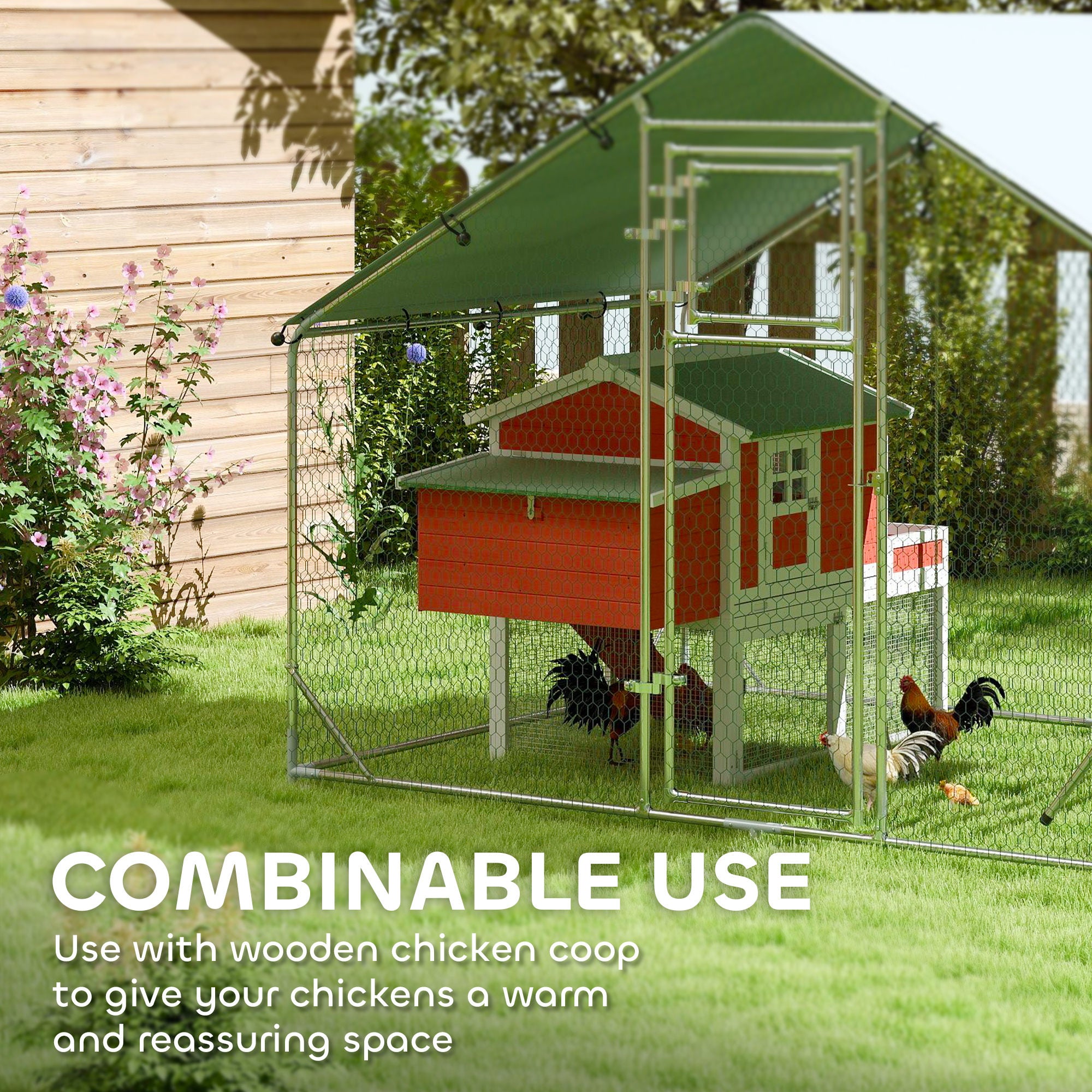 Large Metal Chicken Run with Waterproof &; UV-Resistant Cover, Feeding Door, Hanging Feeder, Perch for 6-8 Chickens Chicken Coops at Gallery Canada