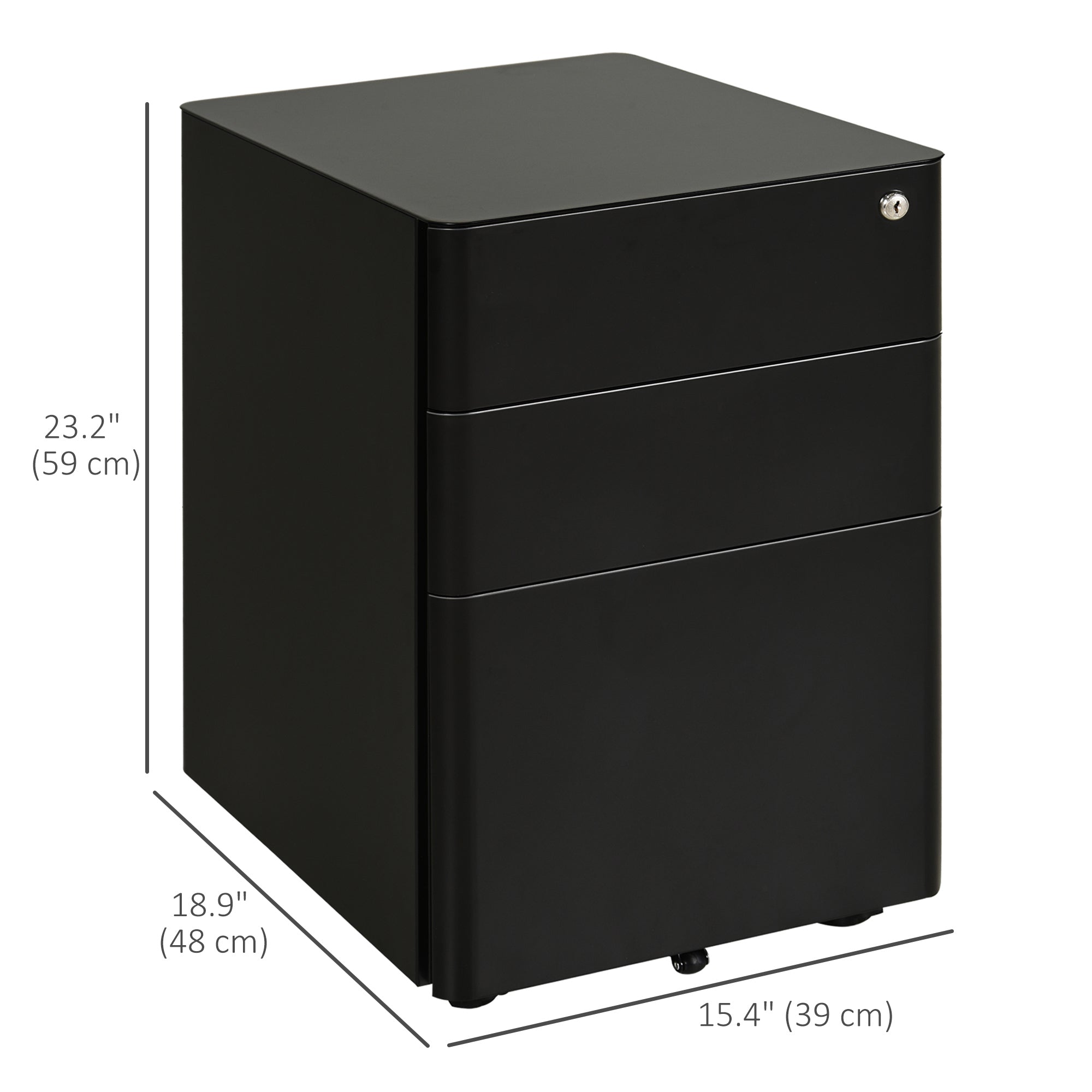 Metal Filing Cabinet 3 Drawer, Mobile Office Cabinet with Wheels for Legal, Letter, A4 File, Black Office Cabinets & Cupboards at Gallery Canada