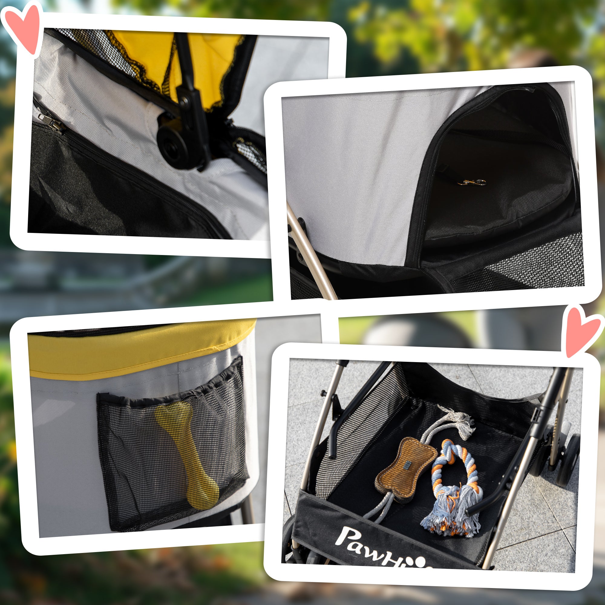 4 Wheels Pet Stroller, 3 in 1 Dog Cat Travel Folding Carrier, for Small Dogs, Detachable, w/ Brake, Canopy, Basket, Storage Bag - Yellow Dog Bike Trailers & Strollers at Gallery Canada