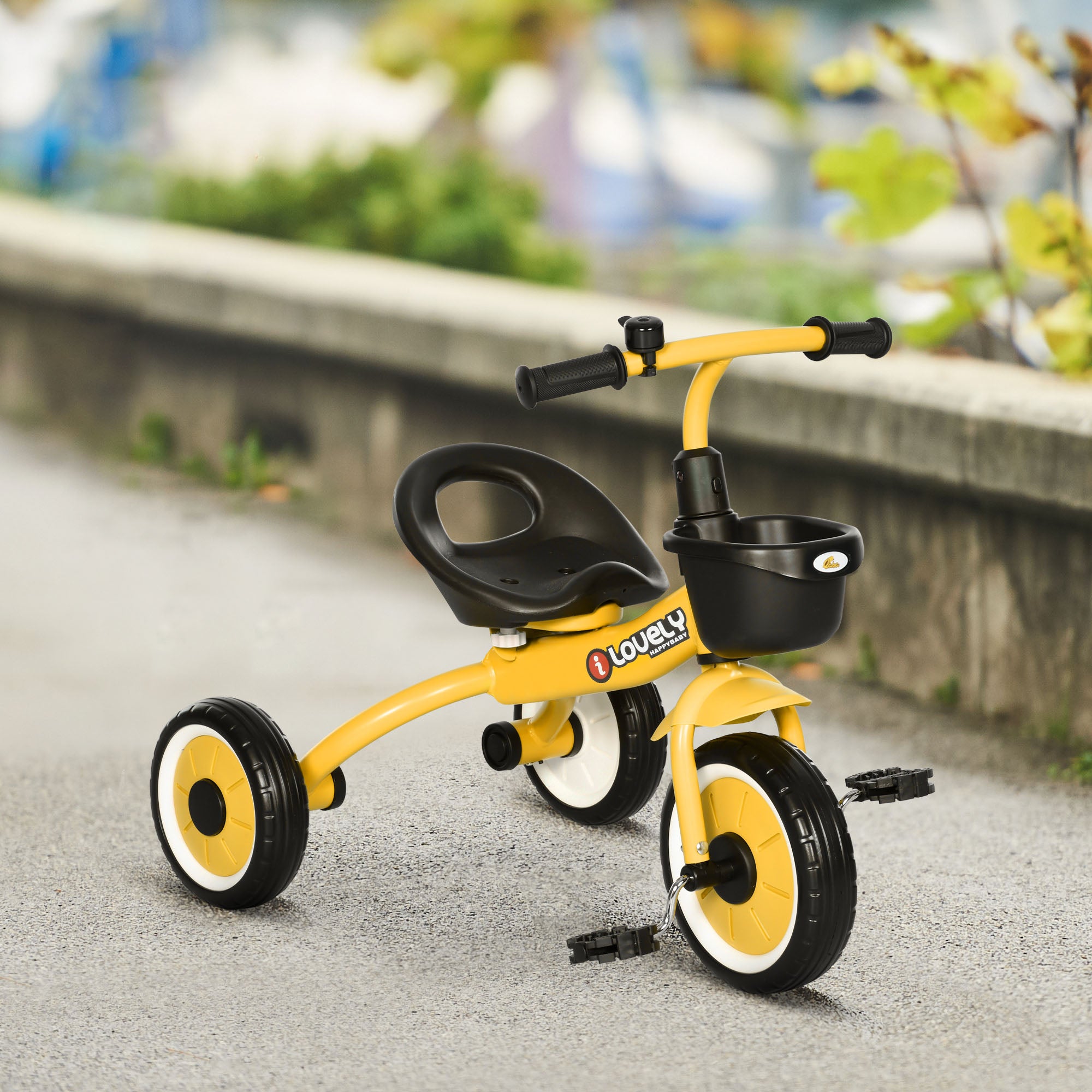 Tricycle for Toddler 2-5 Year Old Girls and Boys, Toddler Bike with Adjustable Seat, Basket, Bell, Yellow Tricycles for Kids at Gallery Canada