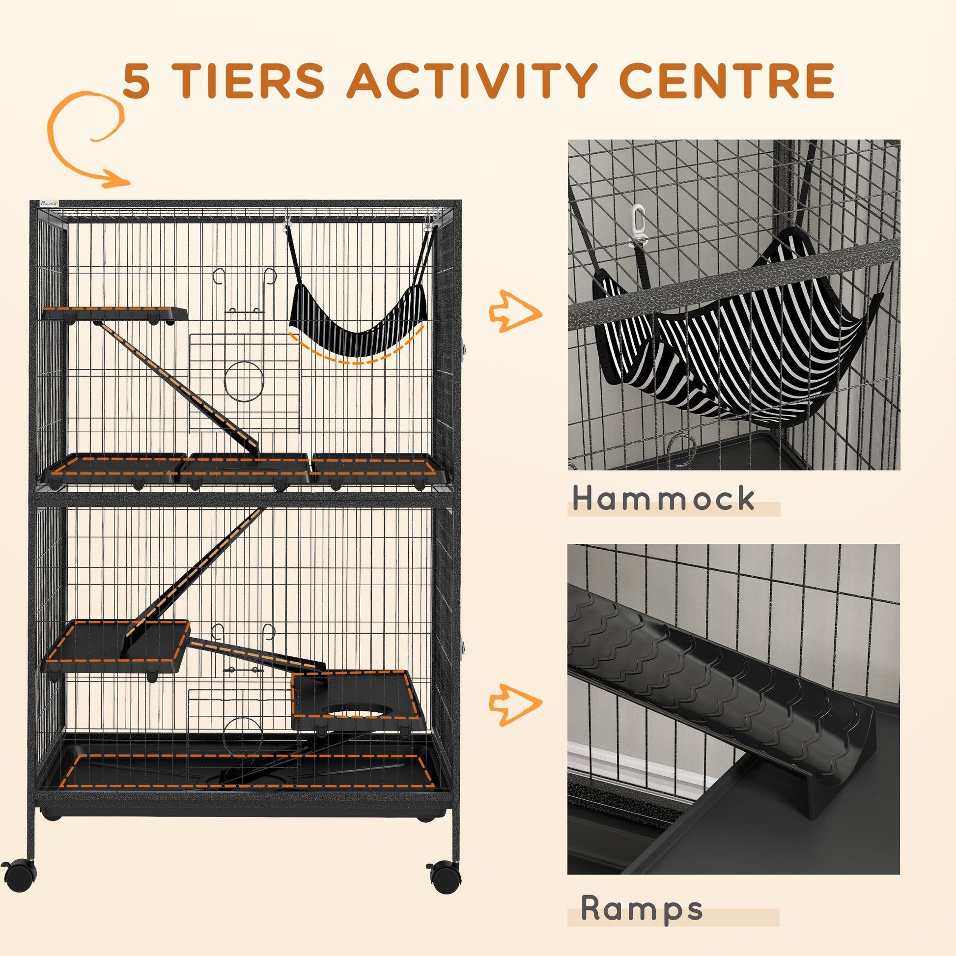 5-Tier Rolling Small Animal Cage, Deluxe Guinea Pig Cage, Ferret Cage for Mink Chinchilla Kitten Rabbit, Grey Houses & Habitats   at Gallery Canada