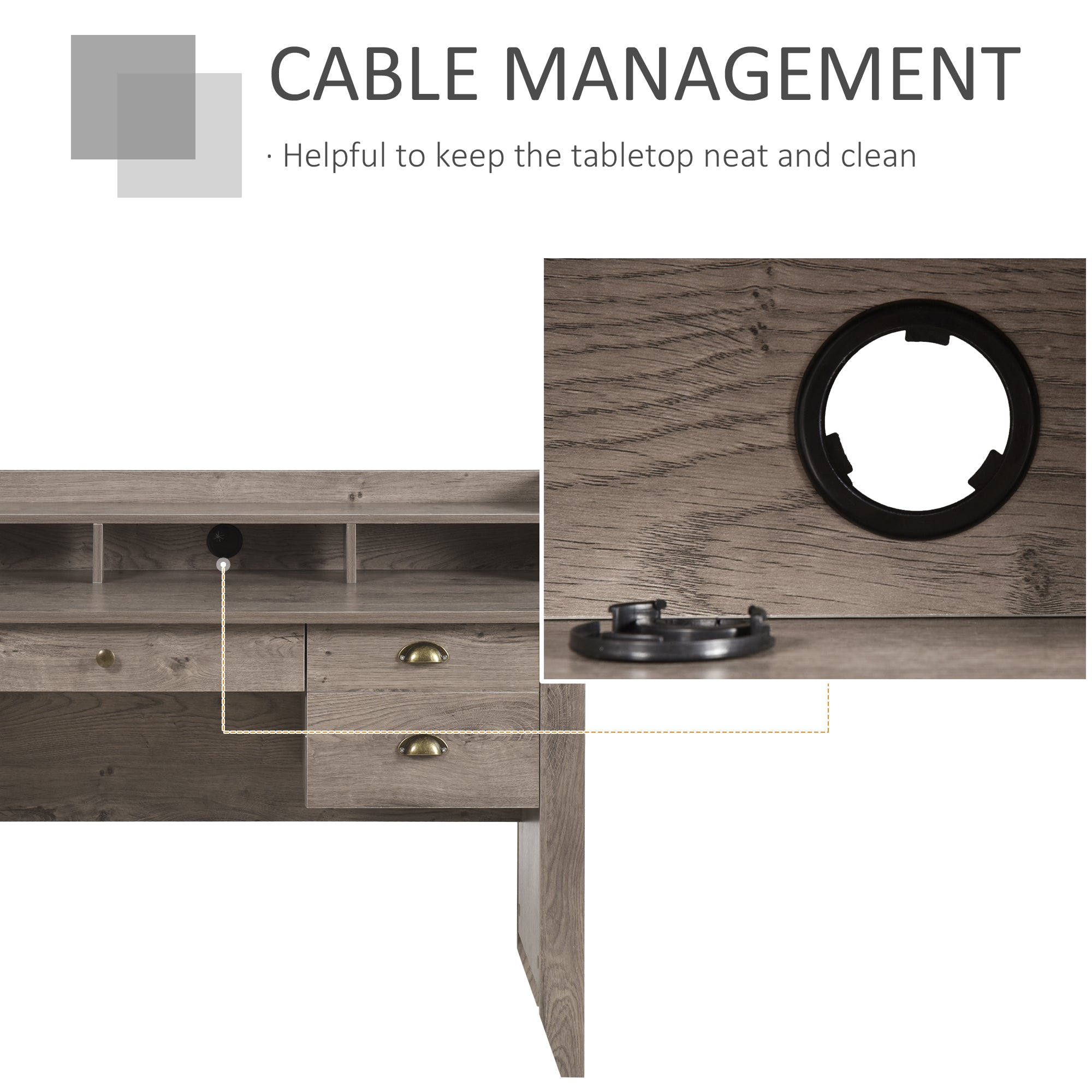 Computer Desk with Storage Hutch, Drawers, Shelf, Home Office Writing Table Study Workstation with Cable Management, Grey Writing Desks   at Gallery Canada