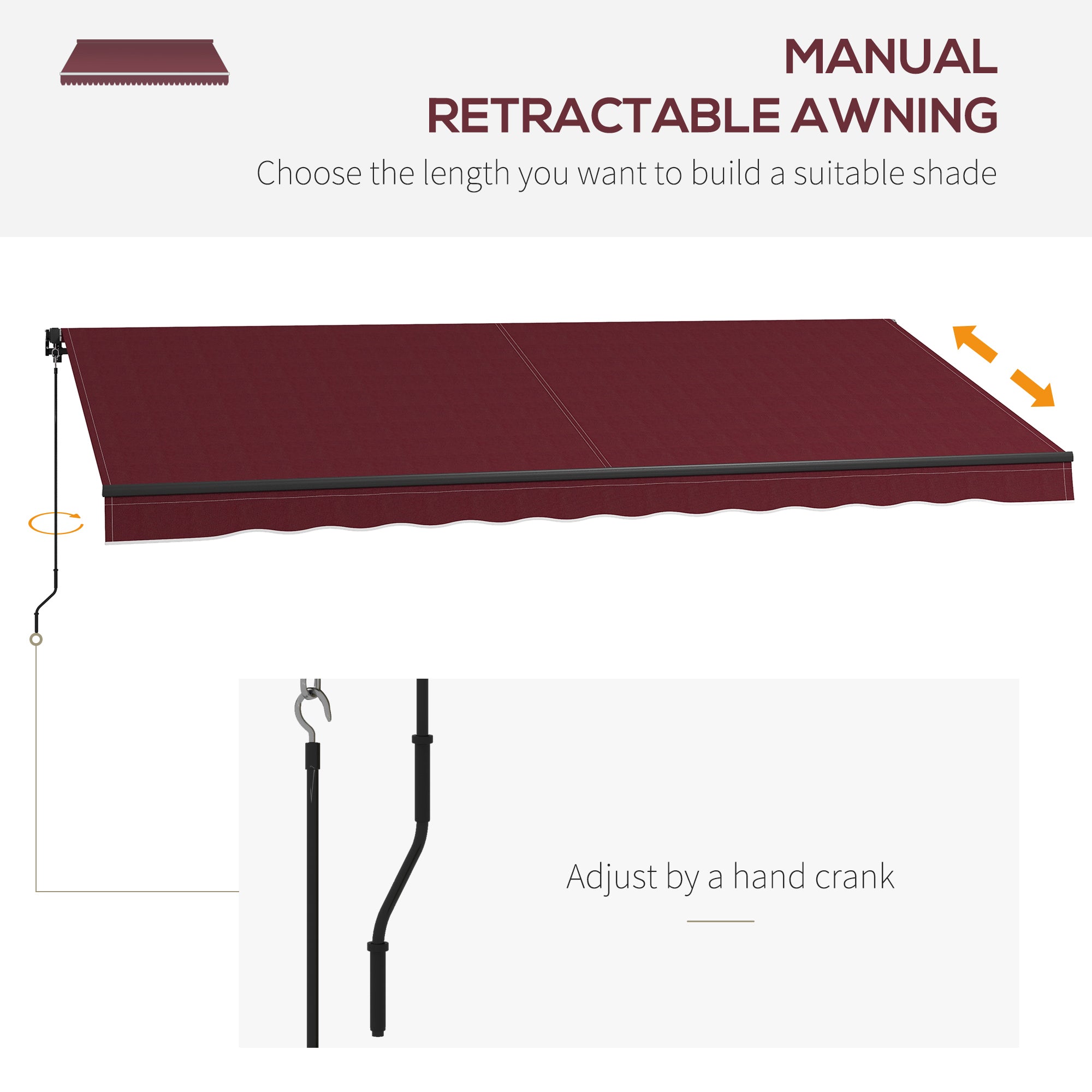 15' x 10' Retractable Awning, 280gsm UV Resistant Sunshade Shelter, for Deck, Balcony, Yard, Wine Red Window Awnings at Gallery Canada