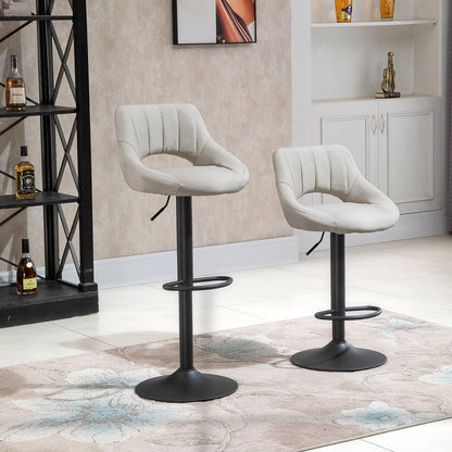 Bar Stools Set of 2, Swivel Counter Height Barstools with Adjustable Height, Linen Upholstered Bar Chairs with Round Metal Base and Footrest, Cream Bar Stools   at Gallery Canada