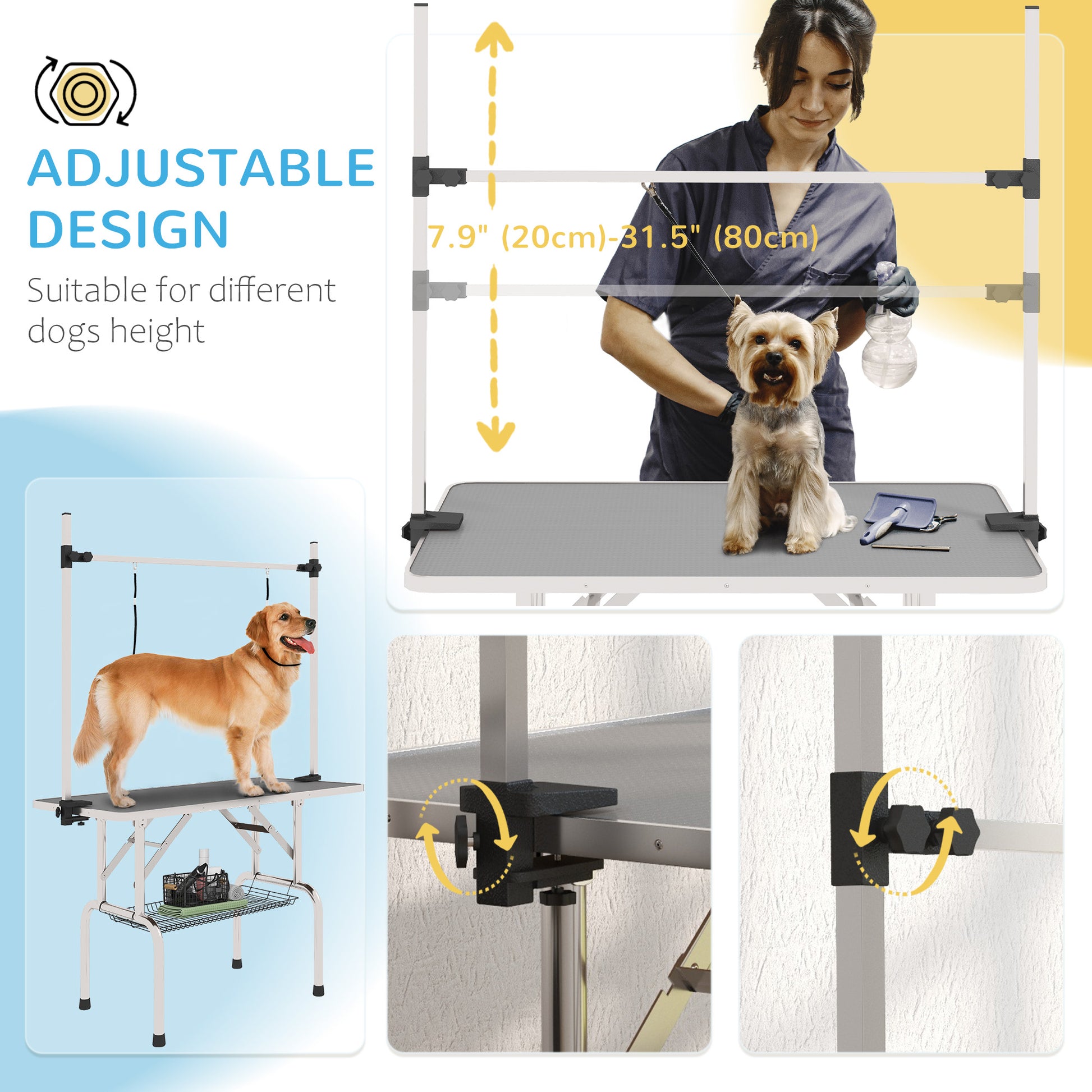 Adjustable Dog Grooming Table with 2 Safety Slings, Storage Basket, Grey Dog Grooming Tables   at Gallery Canada