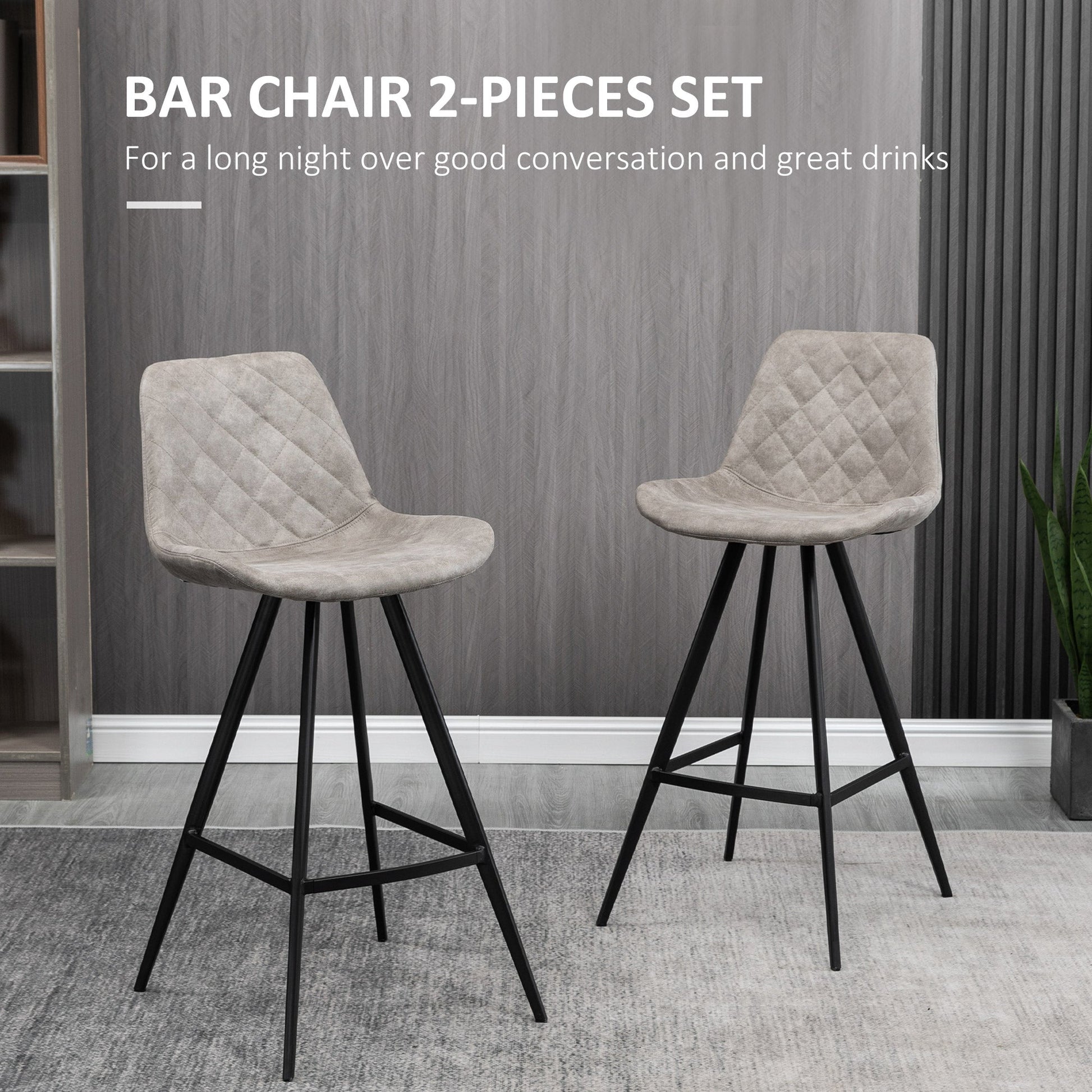 Counter Height Bar Stools Set of 2, Microfiber Cloth Bar Chairs with Metal Leg, Padded Seat, Counter Stools for Kitchen Island, Grey Bar Stools   at Gallery Canada