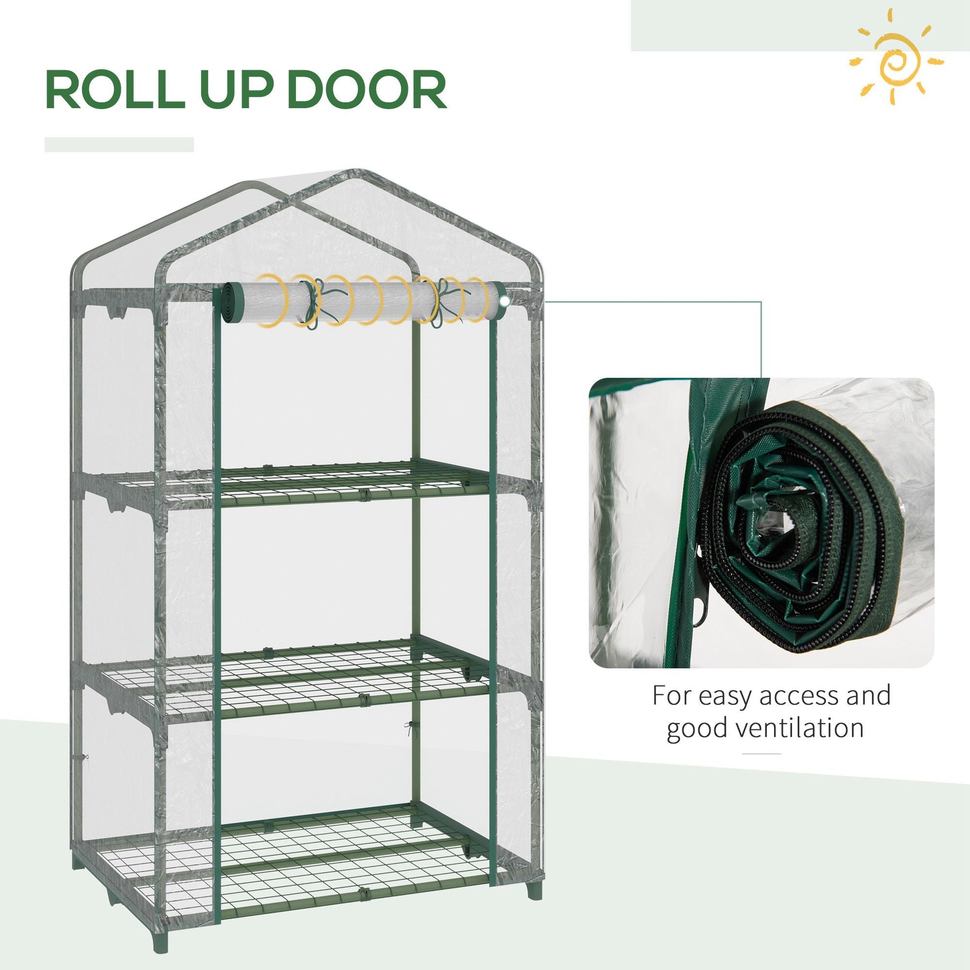 3 Tier Mini Greenhouse Portable Plant Greenhouse with Roll Up Door and Wire Shelves, 27" x 19" x 49", Clear Mini Greenhouses   at Gallery Canada