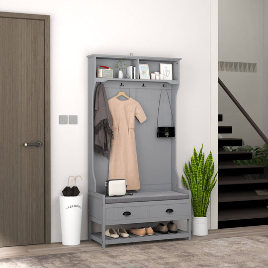 Clothing Storage, Coat Stand, Shoe Storage Bench Organizer with Coat Hanger, Drawers Padded Seat Cushion Grey Clothing Storage   at Gallery Canada