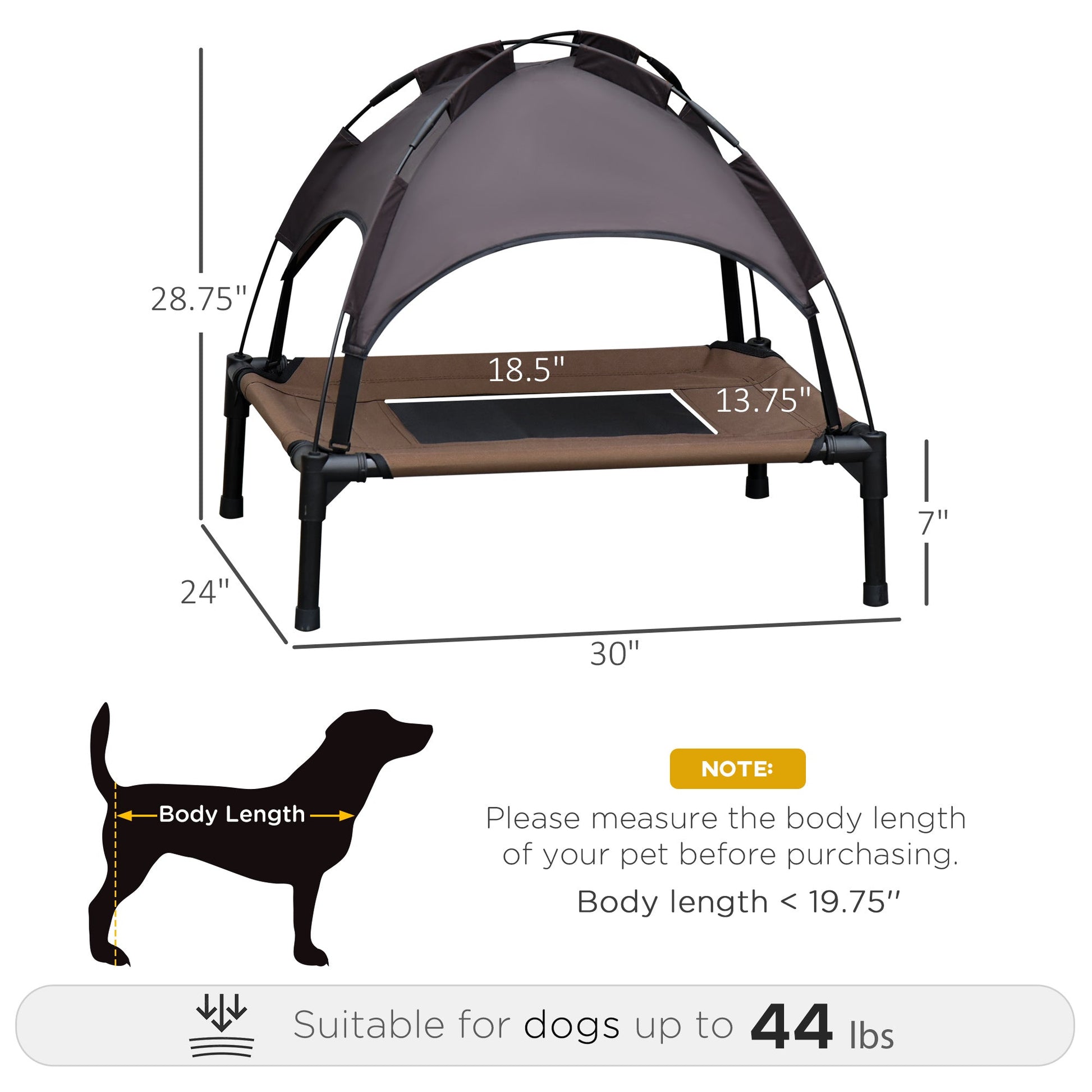 Elevated Dog Bed with Canopy, Portable Raised Dog Cot for M Sized Dogs, Indoor &; Outdoor, 30" x 24" x 29", Coffee Elevated Dog Beds   at Gallery Canada