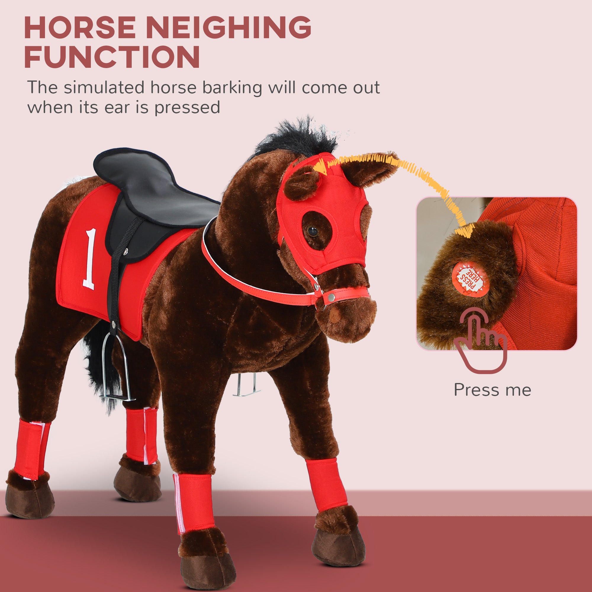 Kids Ride On Horse w/ Neighing Sound, Saddle, Stirrups, for 3-8 Years Rocking Horses at Gallery Canada