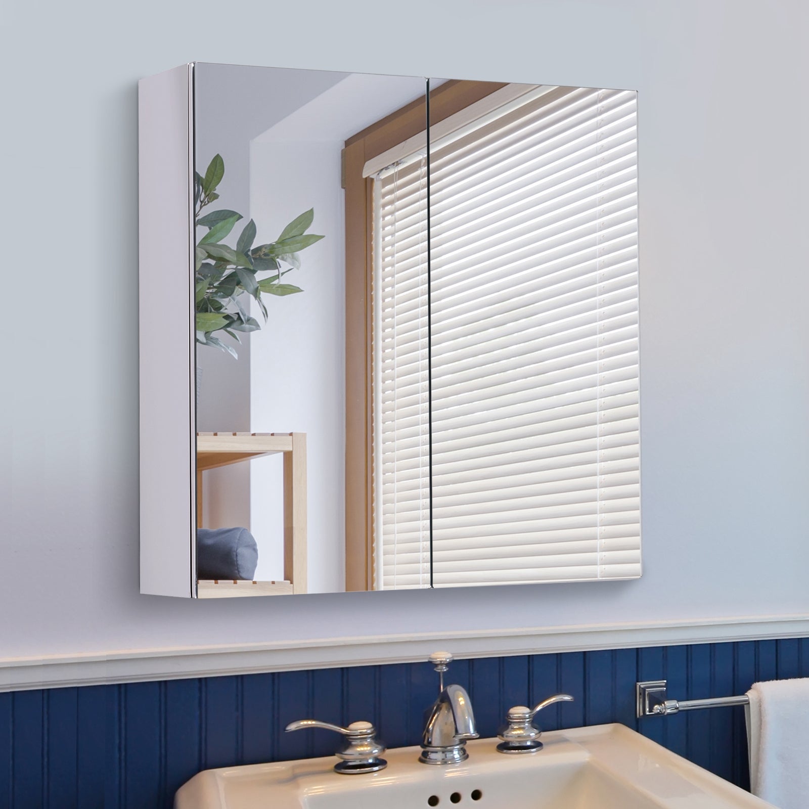 Wall Mounted Mirror Cabinet, Bathroom Medicine Cabinet with Mirror, 2 Doors and 3-tier Shelving, Silver Mirror Medicine Cabinets at Gallery Canada
