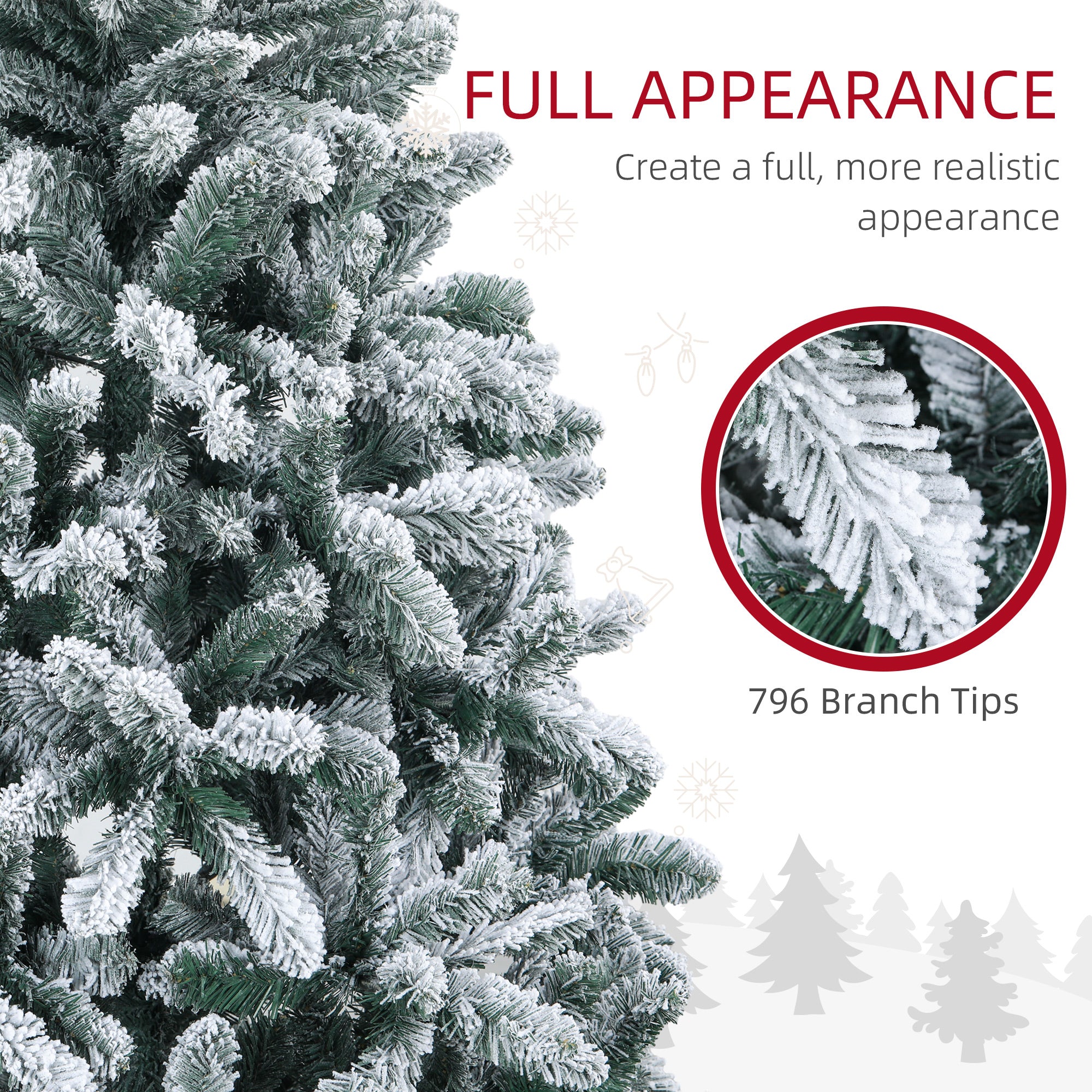 6 Foot Artificial Flocked Christmas Tree with Snow, Metal Stand, Hinged Xmas Tree for Home Office Holiday Flocked Christmas Trees   at Gallery Canada