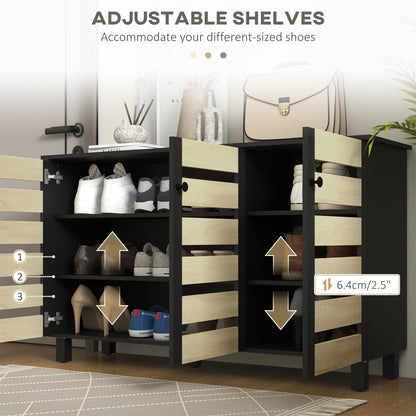 Shoe Storage Cabinet, Rustic Shoe Cabinet with 3 Slatted Doors, Adjustable Shelves, Shoe Rack for 15 Pairs of Shoes Shoe Storage Cabinets & Racks   at Gallery Canada