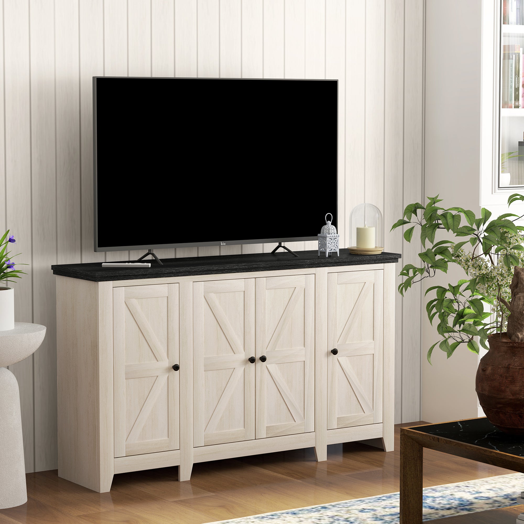 Rustic Sideboard, Buffet Cabinet with Adjustable Shelves for Living Room, Dining Room, Entryway, White Wood Grain Storage Cabinets at Gallery Canada