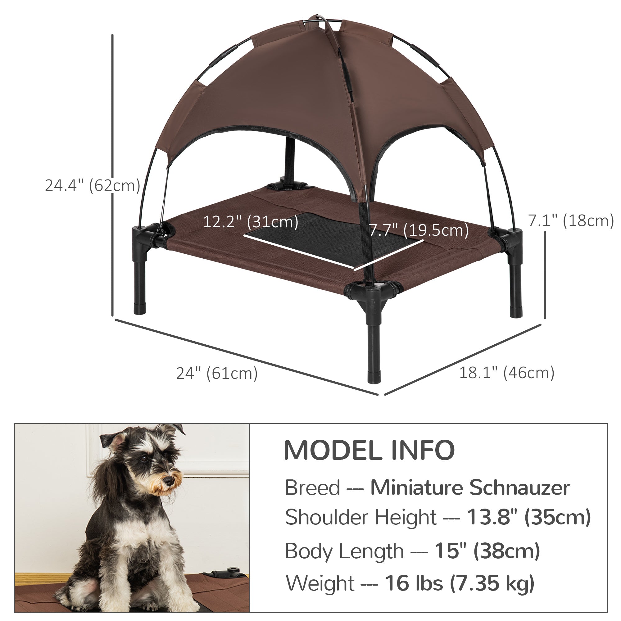 Elevated Cooling Pet Bed Portable Raised Dog Cot with Canopy for Small-Sized Dogs, Coffee Elevated Dog Beds   at Gallery Canada