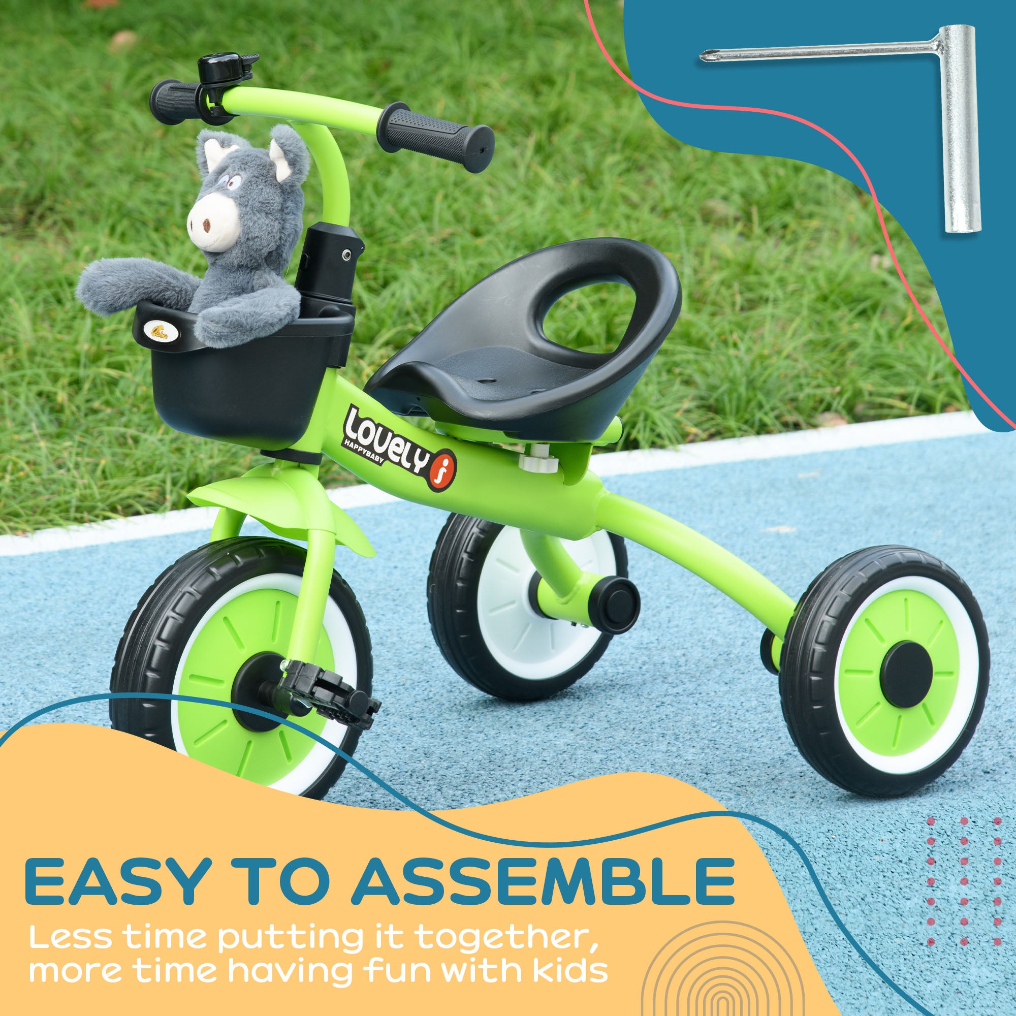 Tricycle for Toddler 2-5 Year Old Girls and Boys, Toddler Bike with Adjustable Seat, Basket, Bell, Green Tricycles for Kids at Gallery Canada
