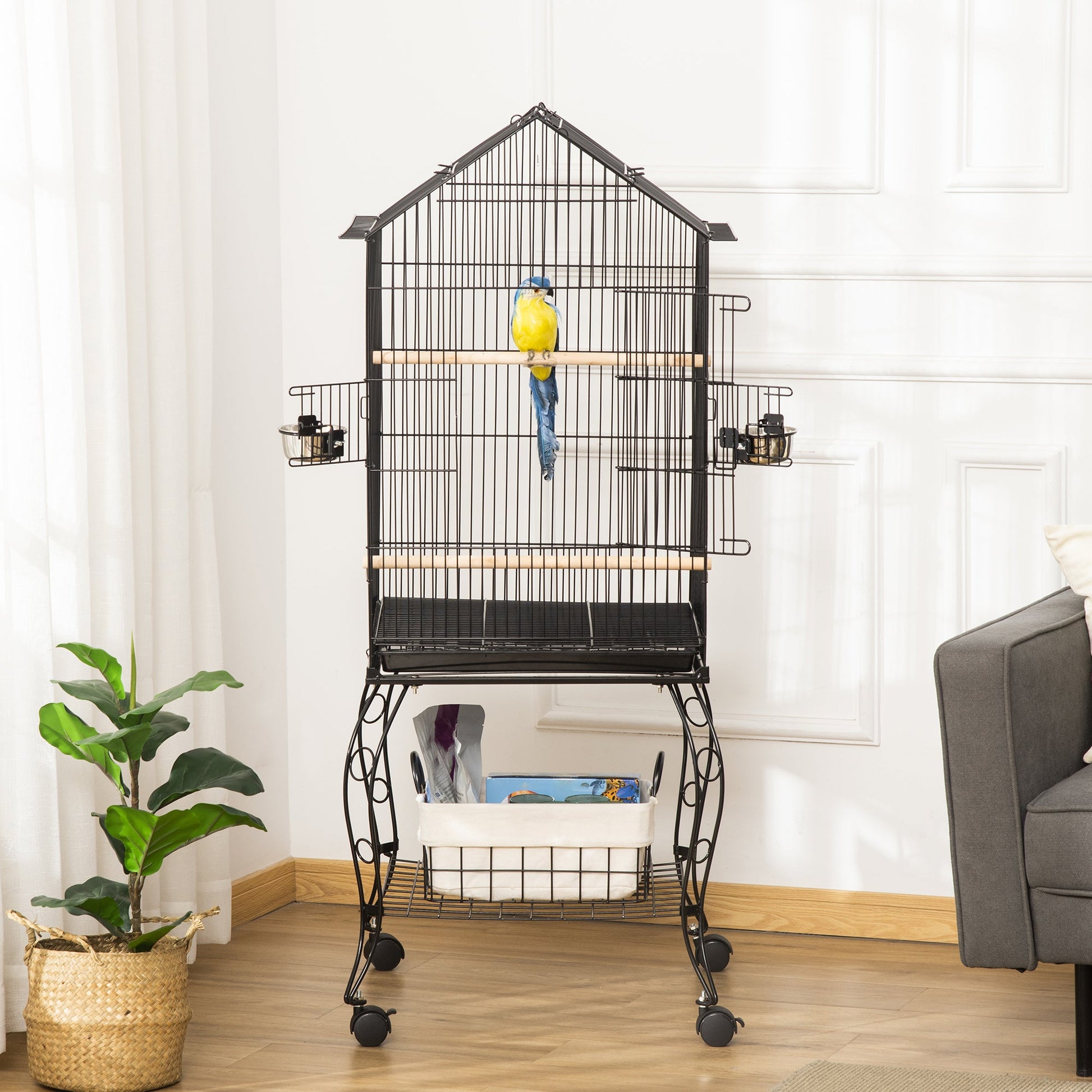 Bird Cage 57 Inch Flight Cage for Finch Canary Budgie with Rolling Stand, Pull Out Tray, Storage Shelf, Open Top Budgerigar w/ Wheels 57" Parrot w/Wheels, Storage - Gallery Canada
