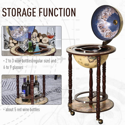 Rolling 18" Globe Wine Bar Stand Wine Cabinet Bottle Shelf Holder Wine Host Trolley with Wheels, Beige Wine Racks   at Gallery Canada