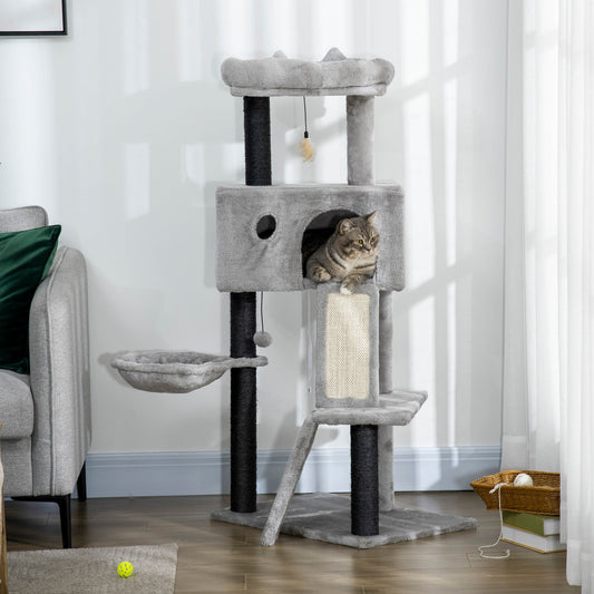 47" Cat Tree for Indoor Cats, Kitty Activity Center, Cat Tower with Cat Ear Bed Ramp Condo Hammock Hanging Ball Toys Sisal Rope Scratching Post, Light Grey - Gallery Canada