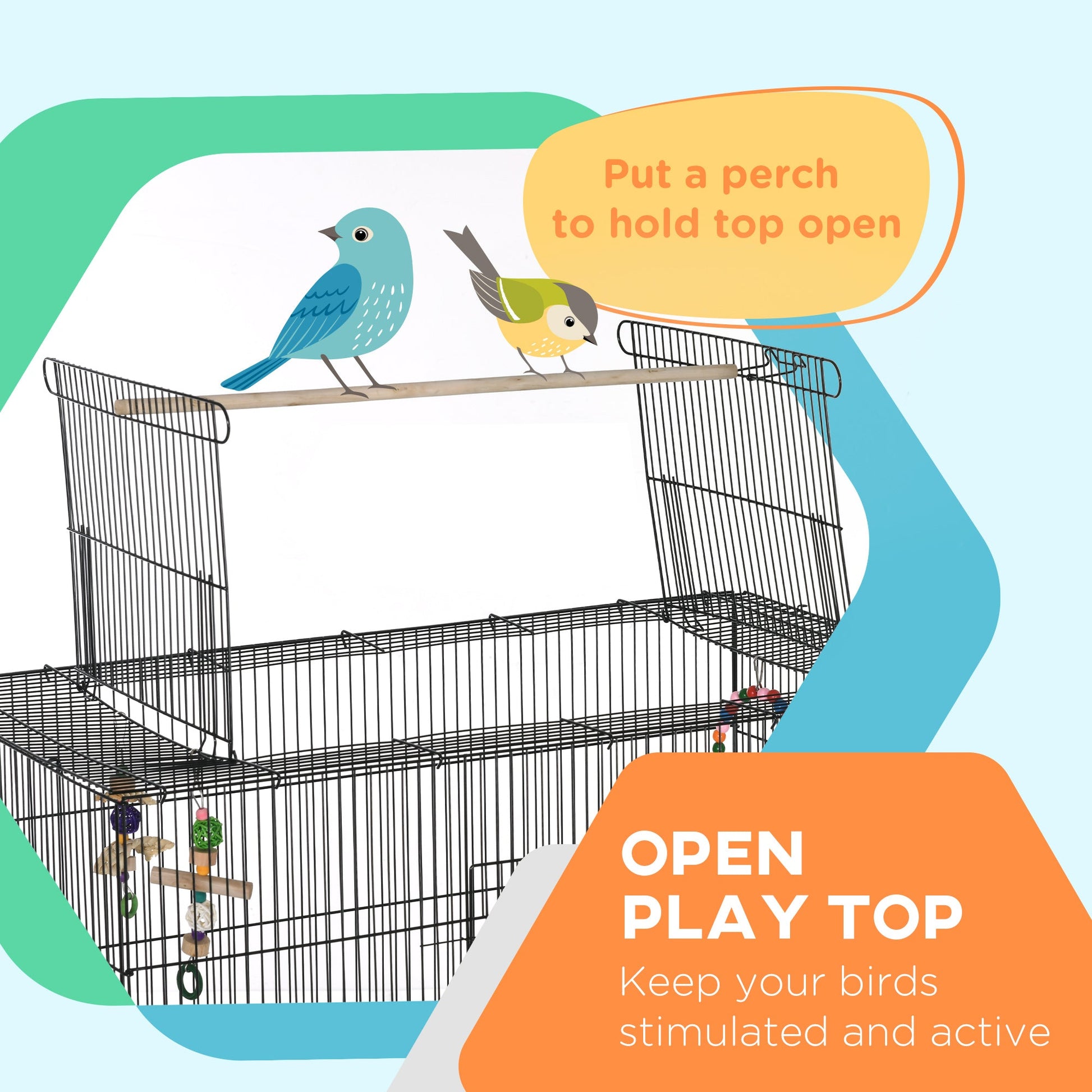 63" Bird Cage w/ Open Top for Budgies, Cockatiels, Lovebirds Finches, Stand, Toys, Removable Tray, Storage Shelf Bird Cages   at Gallery Canada