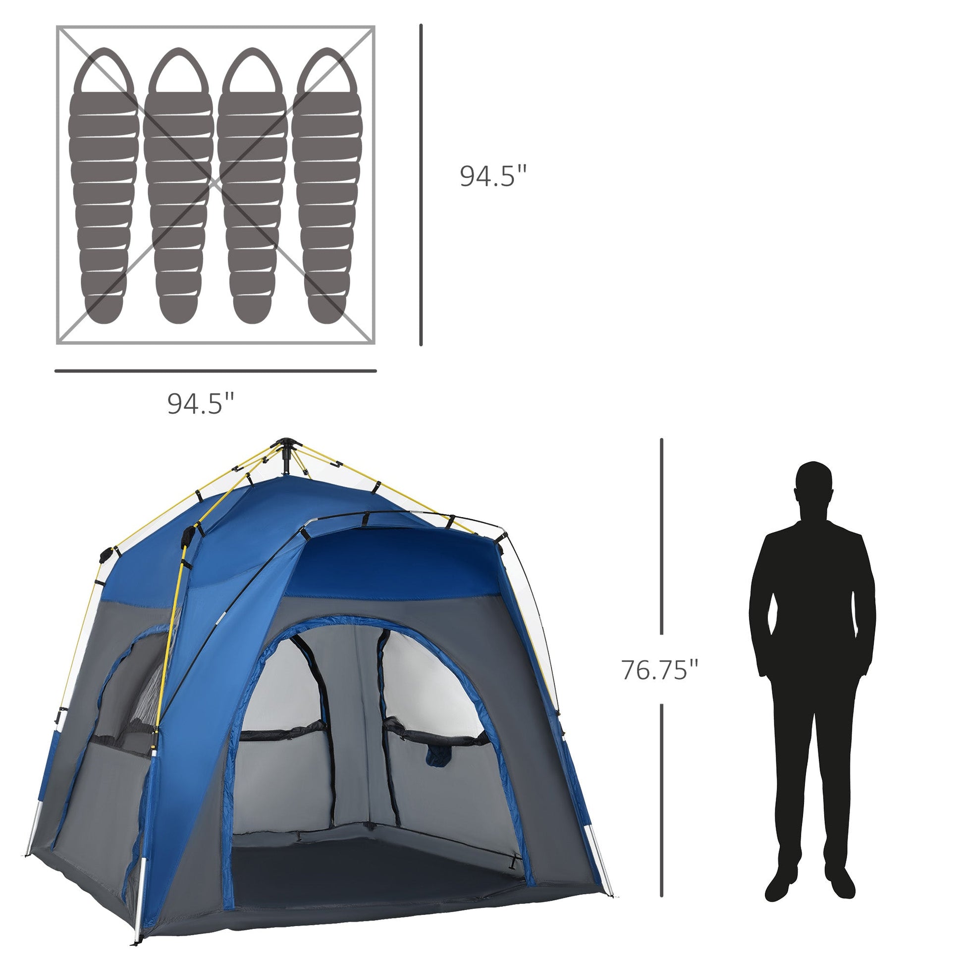 Instant Automatic Camping Tent w/ 4 Doors and 4 Windows, Outdoor Easy Pop Up Tent, Portable Backpacking Dome Shelter, 4 Person, Grey Camping Tents   at Gallery Canada