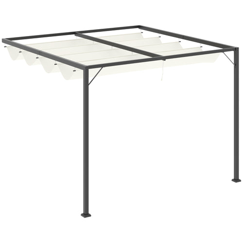 10'x10' Outdoor Pergola Gazebo with Retractable Canopy &; Metal Frame &; PA Coated Sun Shelter Door Porch Cover, Cream White