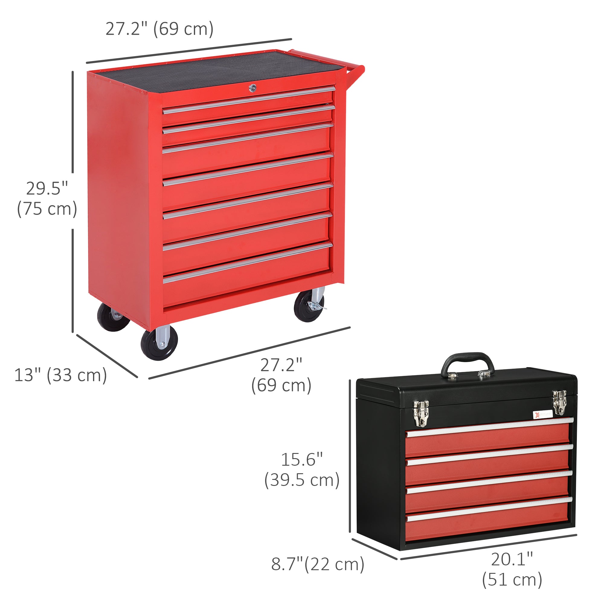 Lockable Tool Chest and Tool Box Set of 2, Cabinet on Wheels, Portable Tool Chest for Garage, Factory, Workshop, Red Tool Organizers   at Gallery Canada