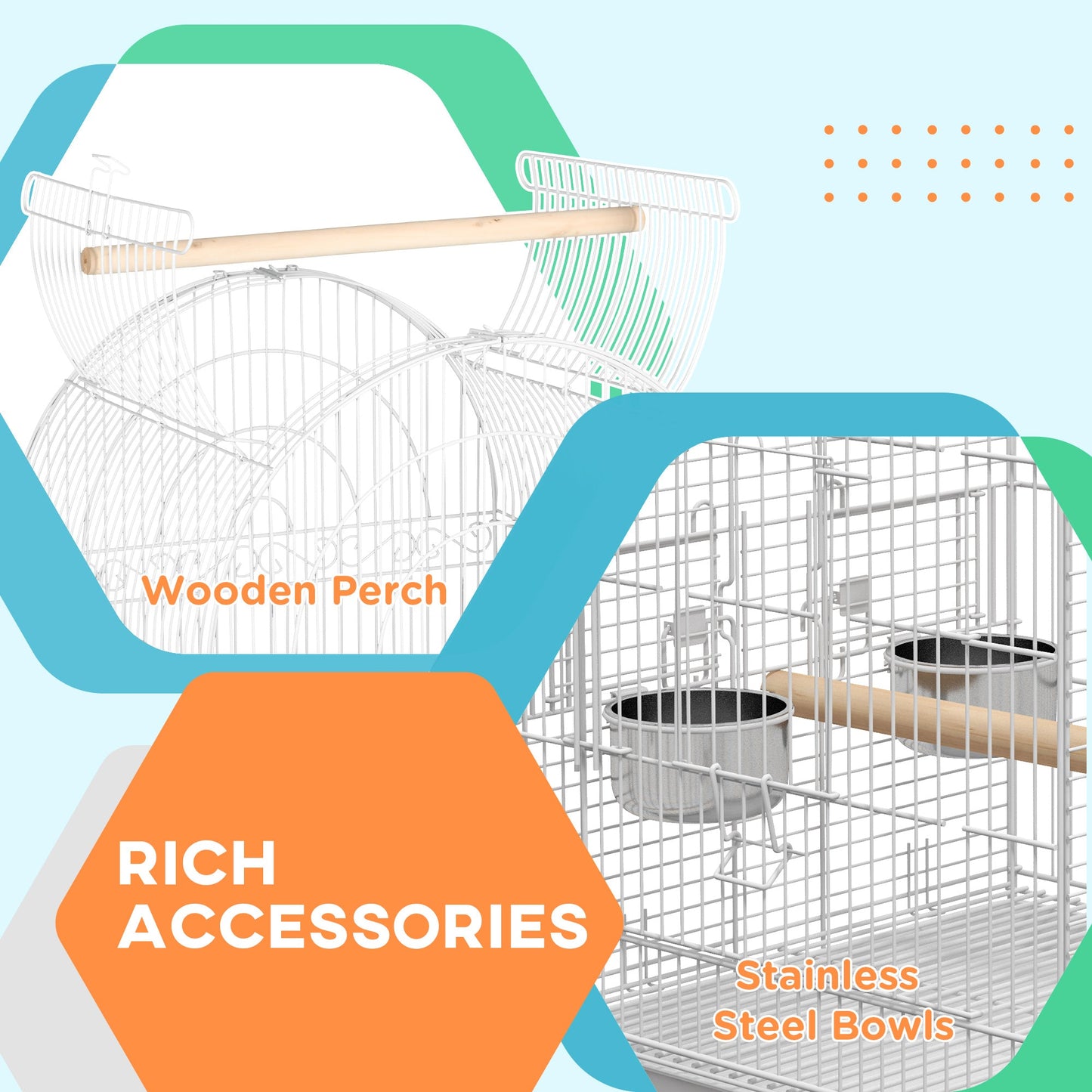 Play Open Top Bird Cage 60" Parrot Cage for Cockatiel, Sun Conure with Rolling Stand, Removable Tray, Perches, Storage Shelf White, 20.1" x 20.1" Bird Cages   at Gallery Canada