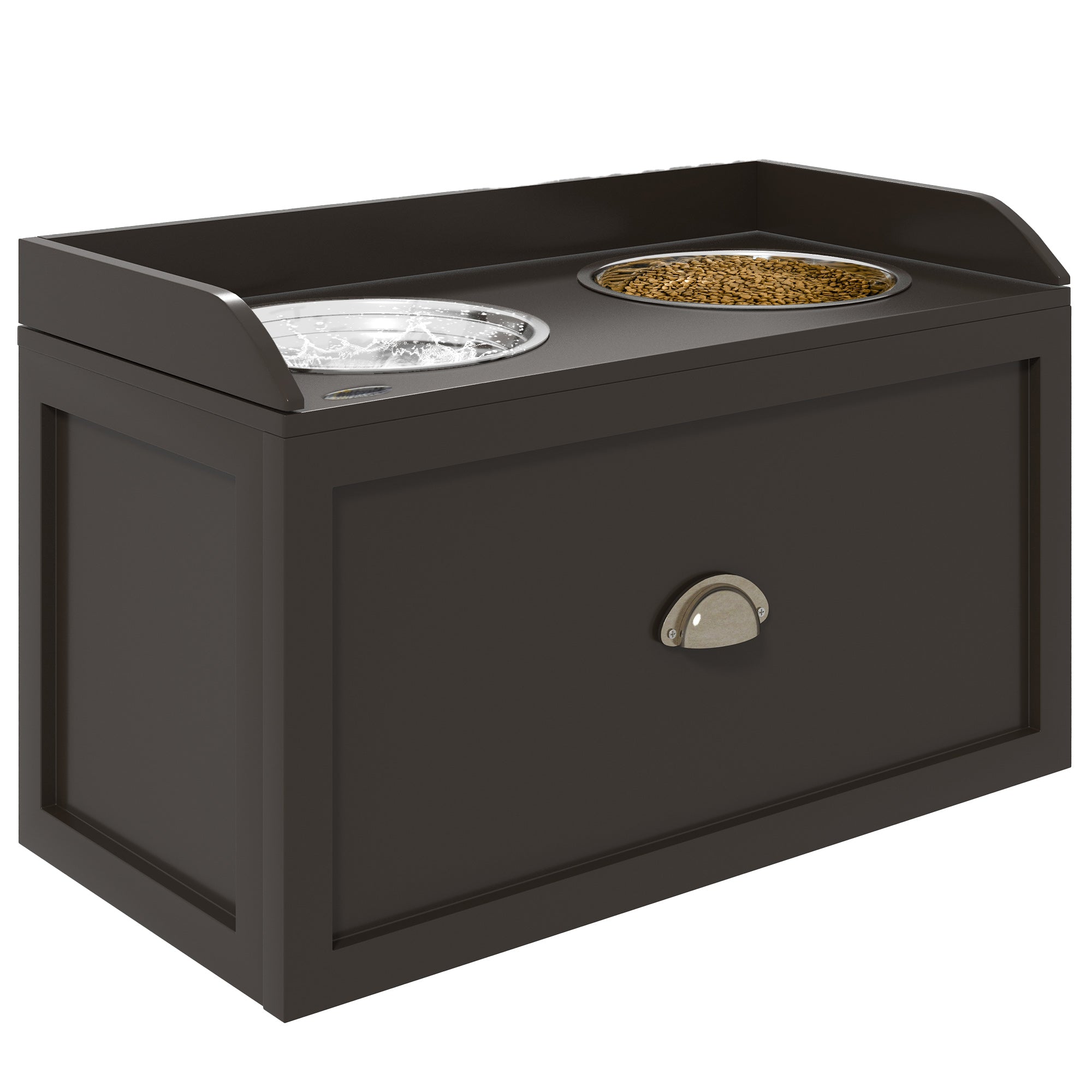 Large Elevated Dog Bowls with Storage Drawer, Raised Pet Feeding Station with 2 Stainless Steel Bowls, Coffee Dog Bowls at Gallery Canada