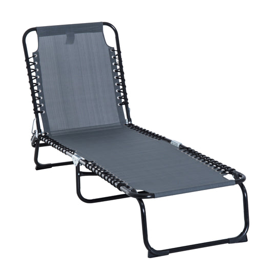 4-Level Adjustable Folding Outdoor Lounge Chair with Breathable Mesh, Grey Lounger Chairs   at Gallery Canada