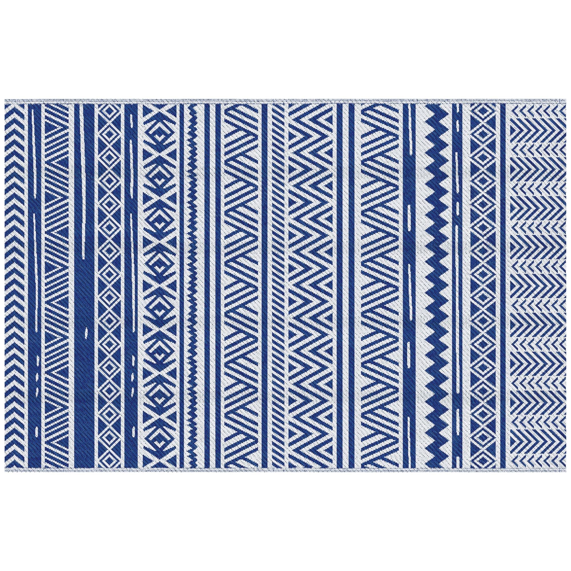 Reversible Outdoor Rug, Patio Floor Mat, 6' x 9' Plastic Rug for Backyard, Deck, Beach, Camping, Dark Blue and White Garden Decor at Gallery Canada