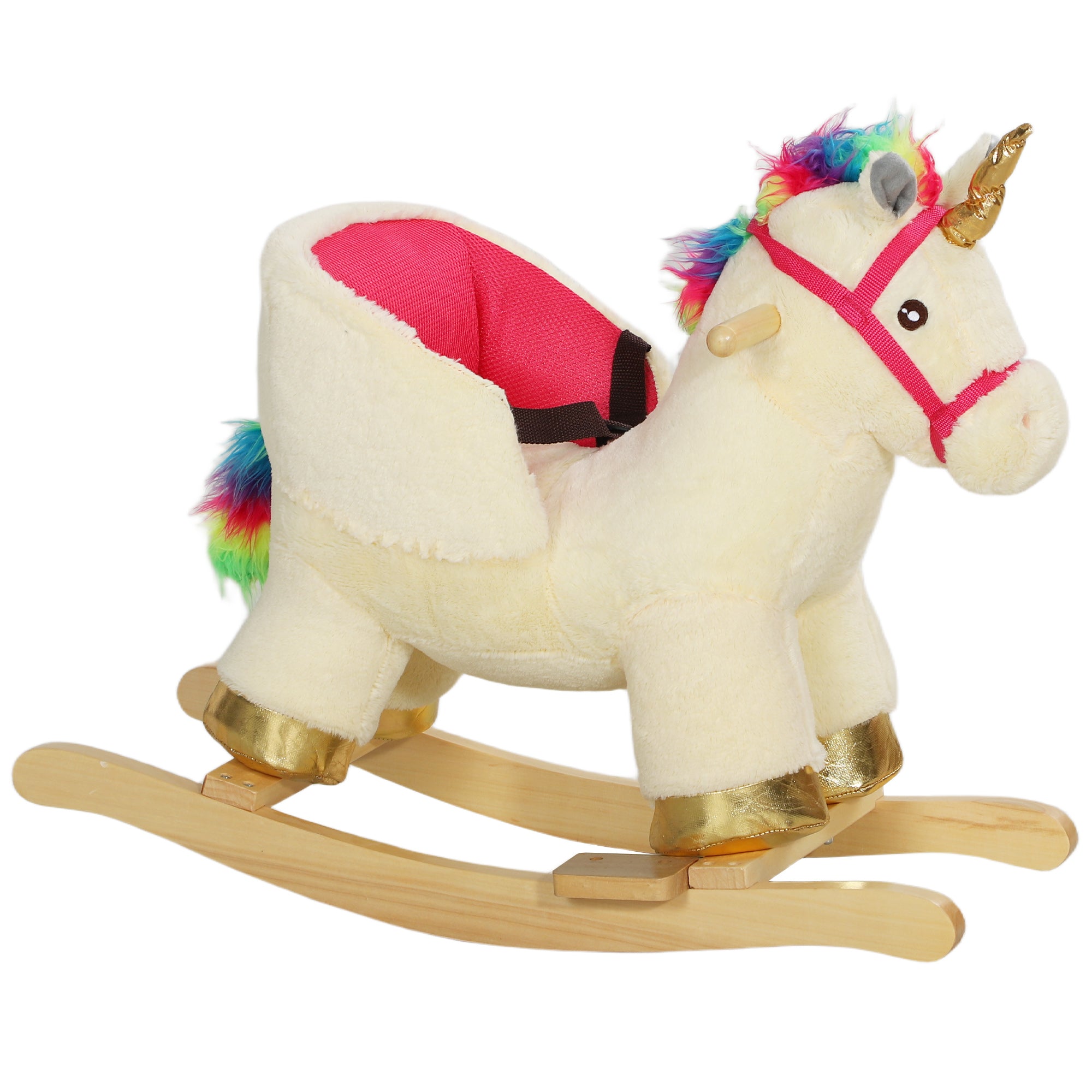 Rocking Horse Unicorn with Sound, Safety Belt, Wooden Base, for 18-36 Months Rocking Horses at Gallery Canada