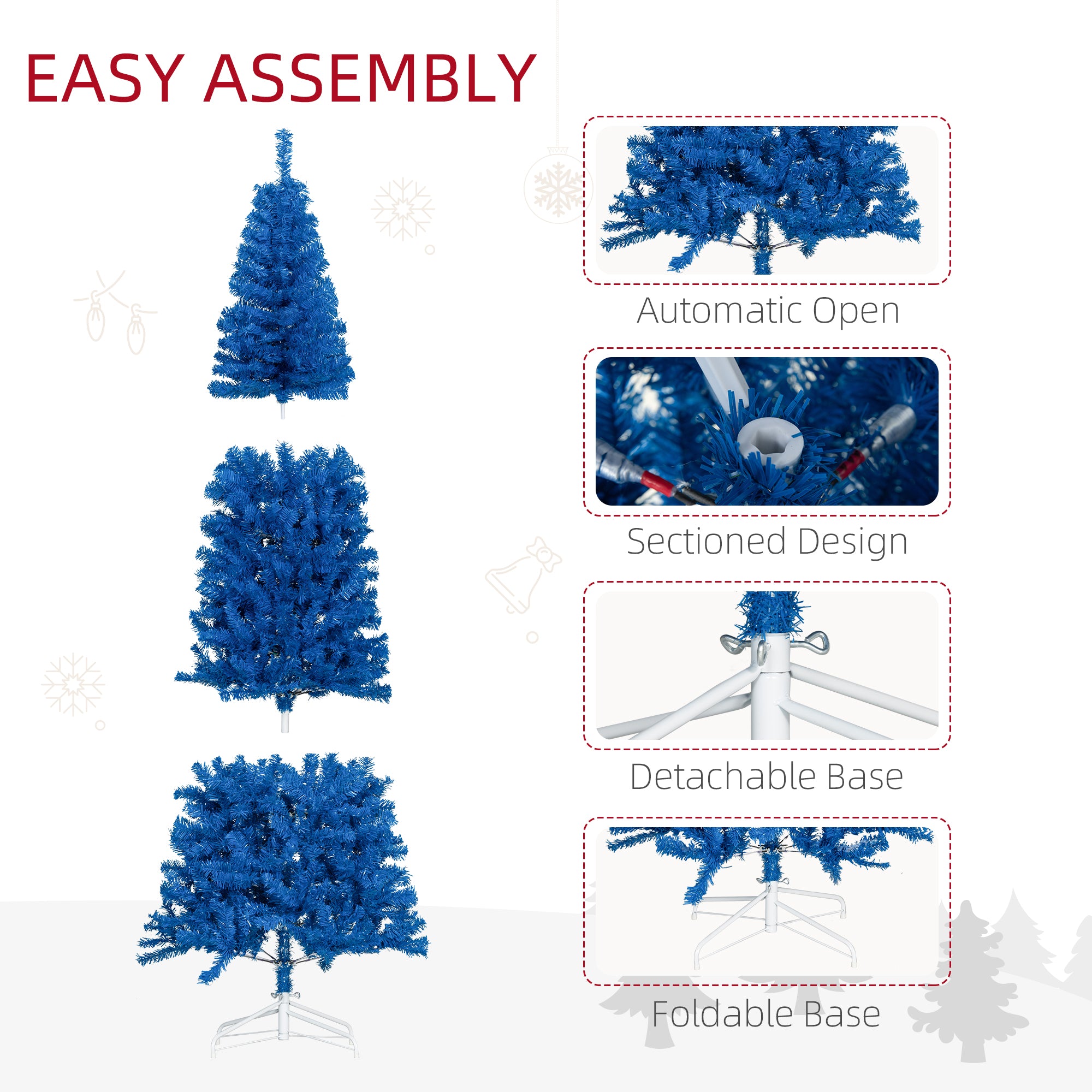 7FT Pencil Christmas Tree, Artificial Christmas Tree with Automatic Open for Home Party, Blue Pencil Christmas Trees   at Gallery Canada