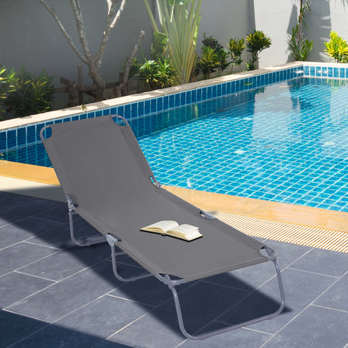 Folding Outdoor Lounge Chair, Portable Reclining Beach Lounger with Breathable Mesh Fabric, Sun Lounge Bed Camping Cot for Patio, Garden, Poolside, Grey