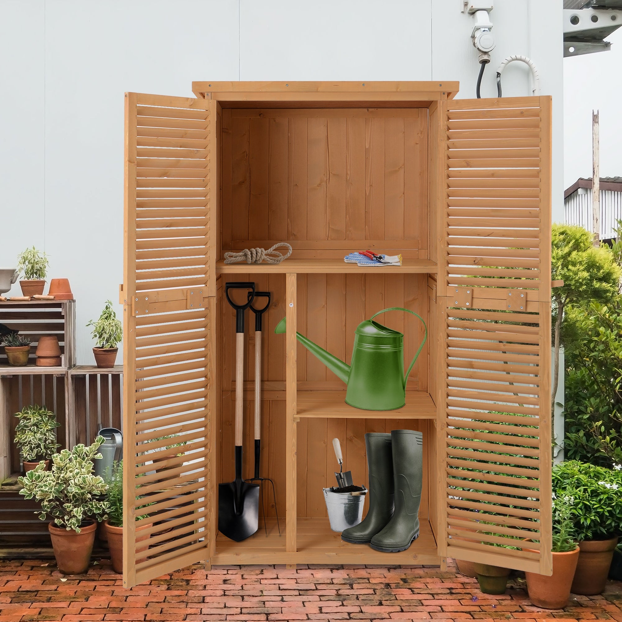 3' x 5' Wooden Garden Storage Shed, Sheds &; Outdoor Storage with Asphalt Roof &; 2 Large Wood Doors with Lock, Natural Sheds   at Gallery Canada