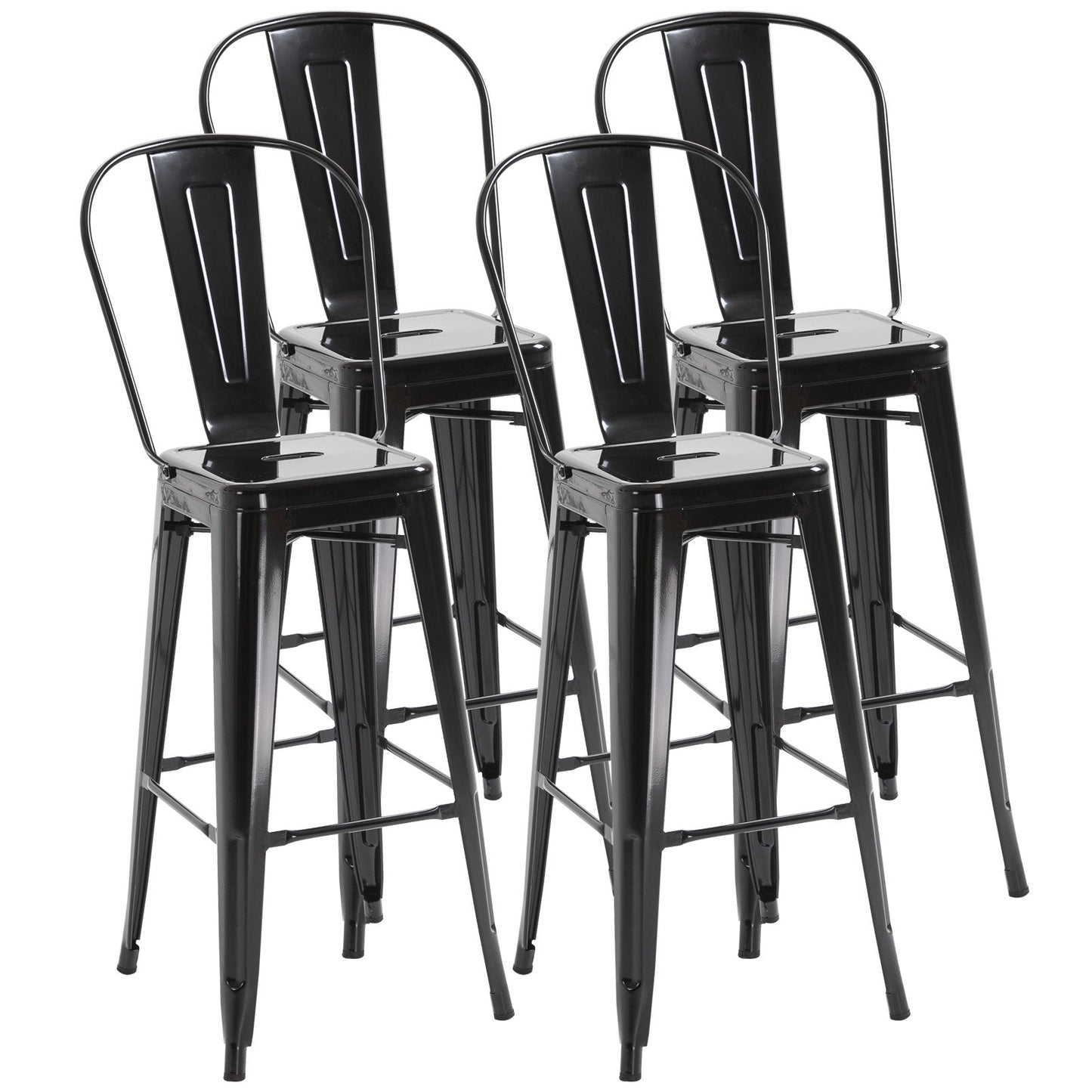 Set of 4 Bar Stools Kitchen Industrial Breakfast Bistro Cafe Metal Frame Black - Gallery Canada