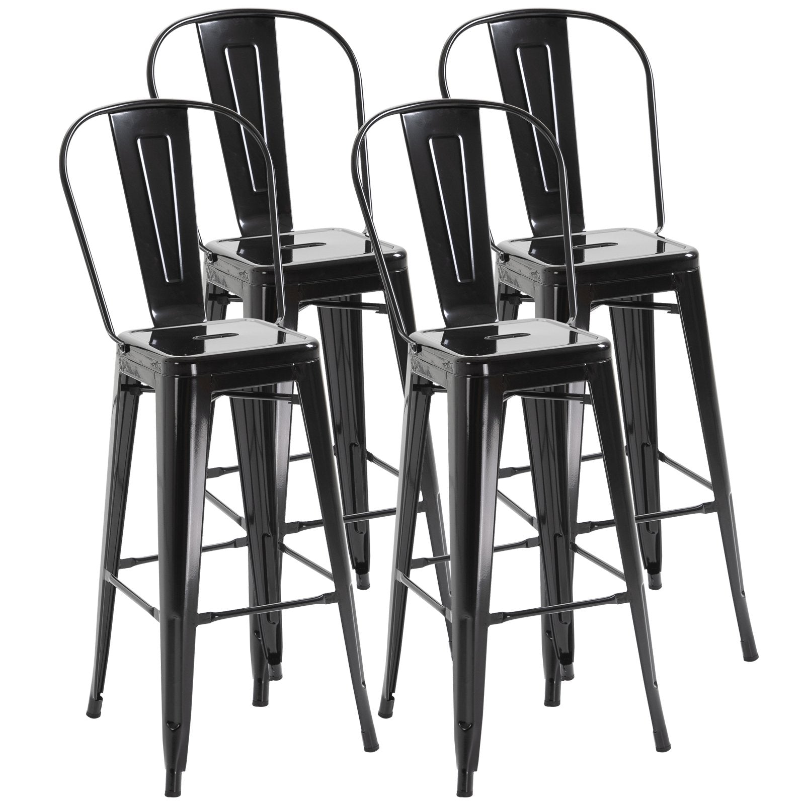 Set of 4 Bar Stools Kitchen Industrial Breakfast Bistro Cafe Metal Frame Black Bar Stools Black  at Gallery Canada