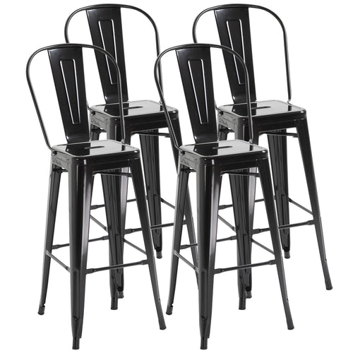 Set of 4 Bar Stools Kitchen Industrial Breakfast Bistro Cafe Metal Frame Black