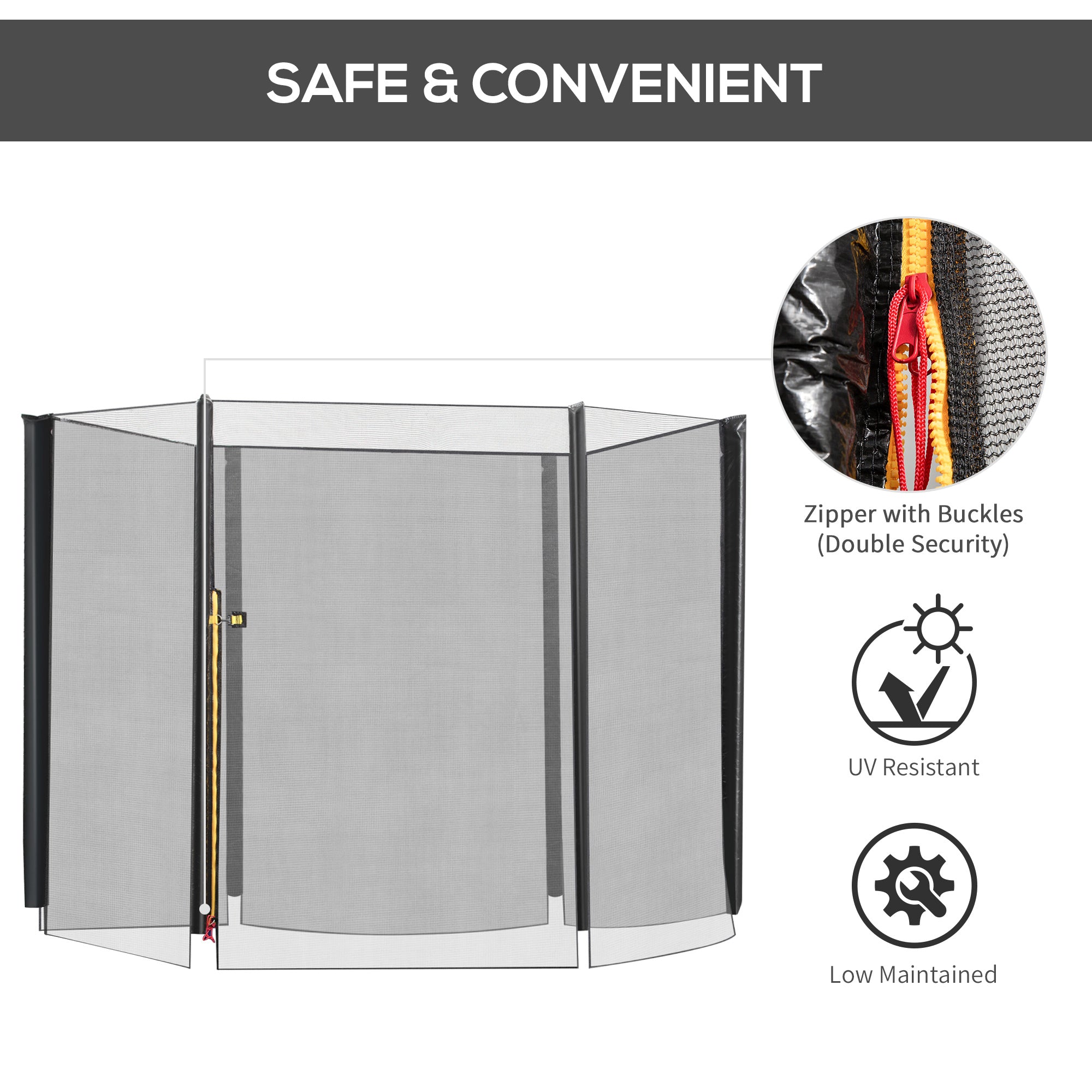 8FT Round Trampoline Enclosure Net Outdoor Bounce Safety Net Replacement for 6 Poles Black Trampolines at Gallery Canada