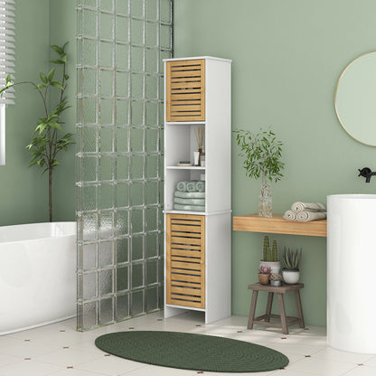 Tall Bathroom Cabinet with Bamboo Doors, Bathroom Storage Cabinet with Adjustable Shelves and Open Compartments, White Bathroom Cabinets Multi Colour  at Gallery Canada