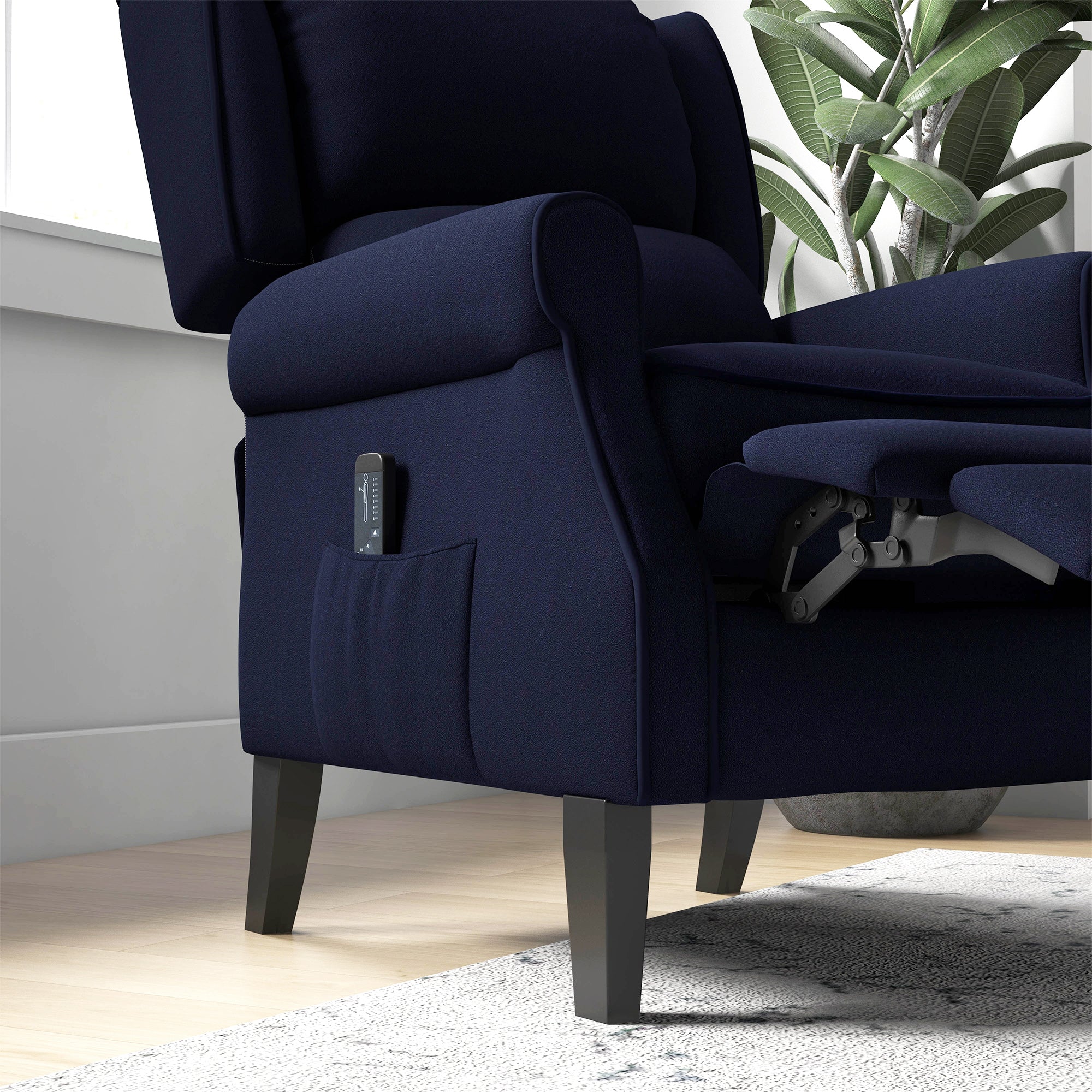 Push Back Recliner Chair, Vibration Massage Recliner for Living Room with Extendable Footrest, Remote, Pocket, Blue Single Sofas at Gallery Canada