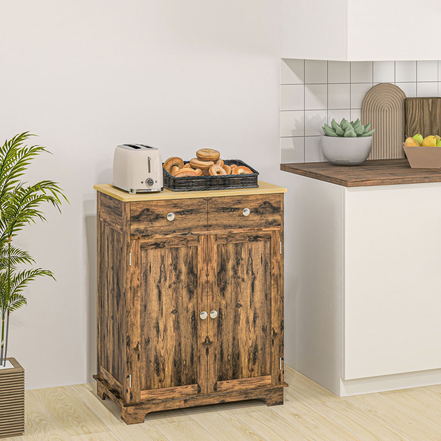 Kitchen Storage Cabinet with Adjustable Shelf, 2 Drawers and 2 Doors, Sideboard Buffet Cabinet, Rustic Brown Storage Cabinets   at Gallery Canada