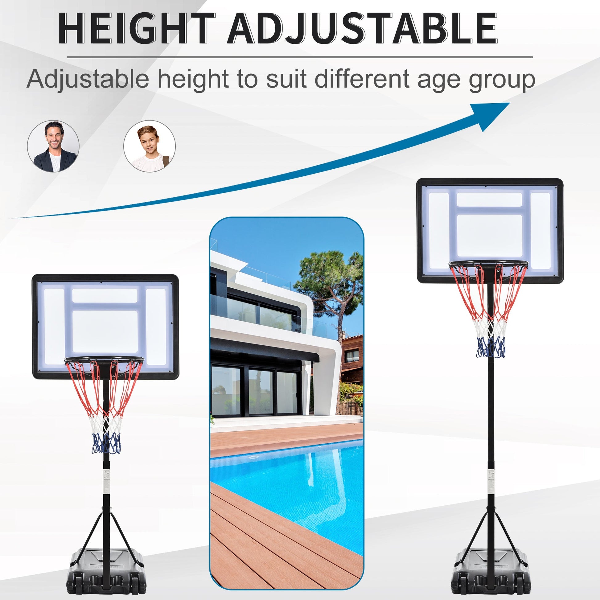 Portable Basketball Hoop System Stand Goal Pool Side with Height Adjustable 3FT-4FT, 32'' Backboard Basketball   at Gallery Canada