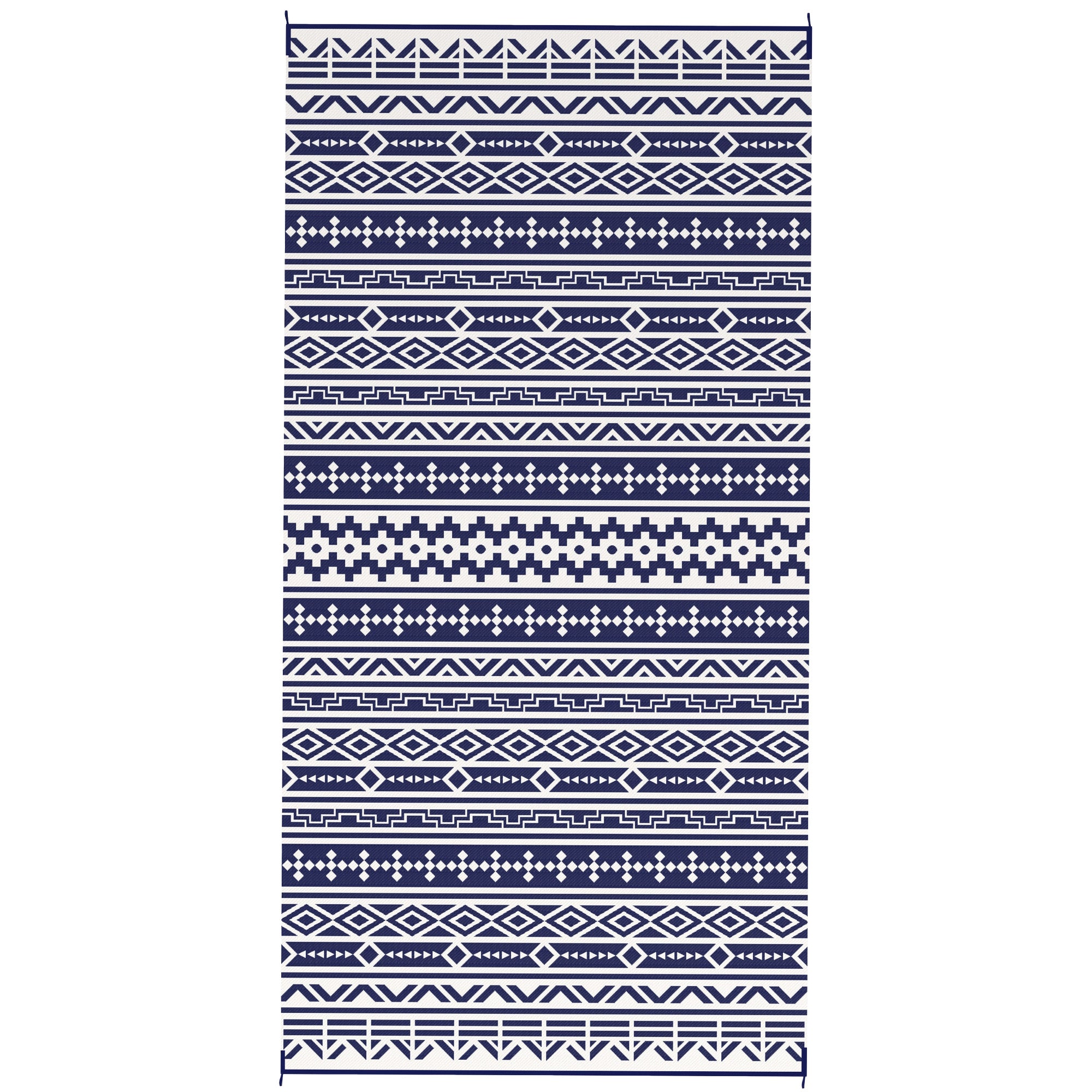 9' x 18' Outdoor RV Rug, Reversible Patio Floor Mat with Carry Bag, Geometric Wall, Blue and White Garden Decor Blue and White at Gallery Canada