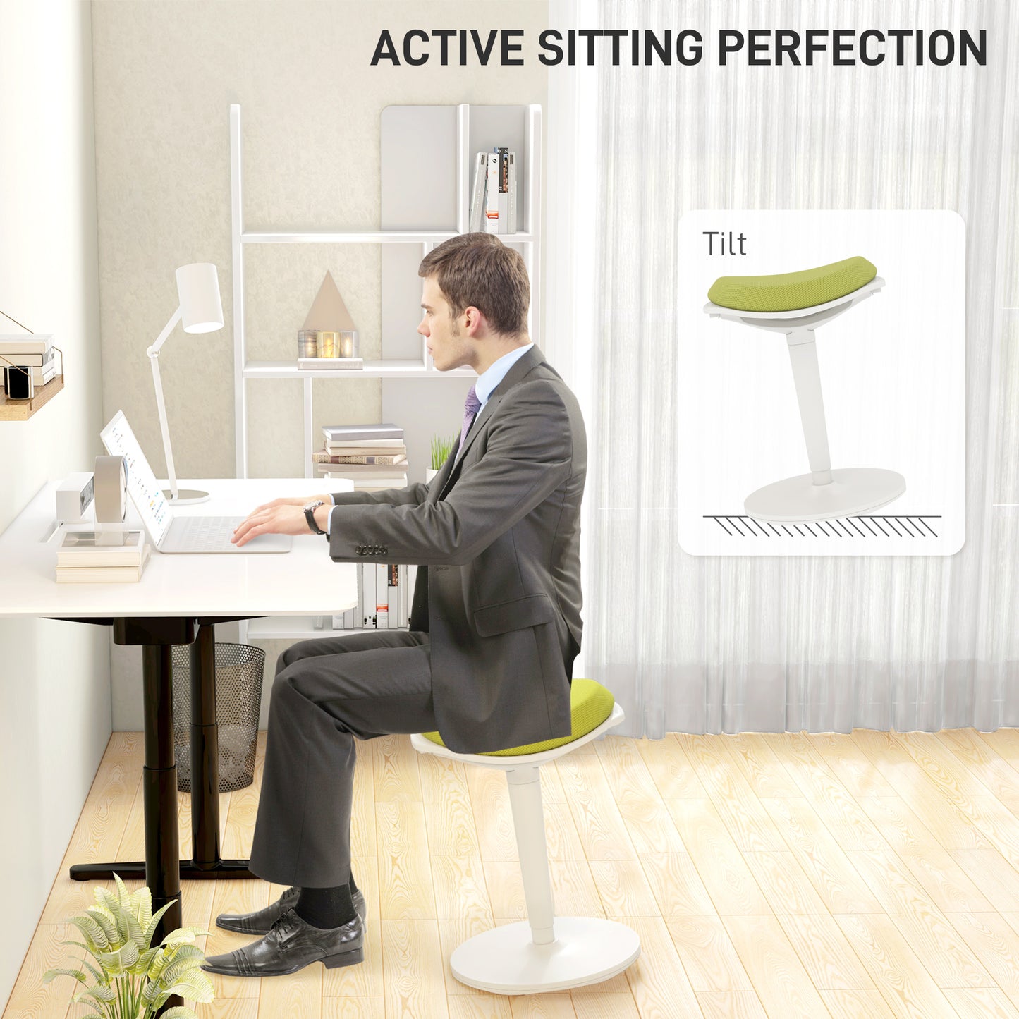 Standing Desk Stool, Ergonomic Wobble Chair, Adjustable Leaning Stool for Office Desks, with Rocking Motion, Green Office Chairs   at Gallery Canada