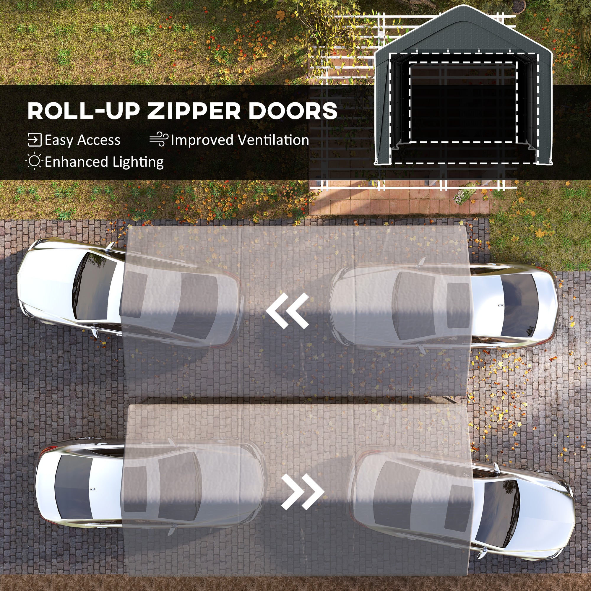 Carport, 10 x 20 ft Portable Garage with 2 Roll-Up Doors and Removable Sidewalls for Car, Truck, Boat, Dark Grey Car Shelters at Gallery Canada