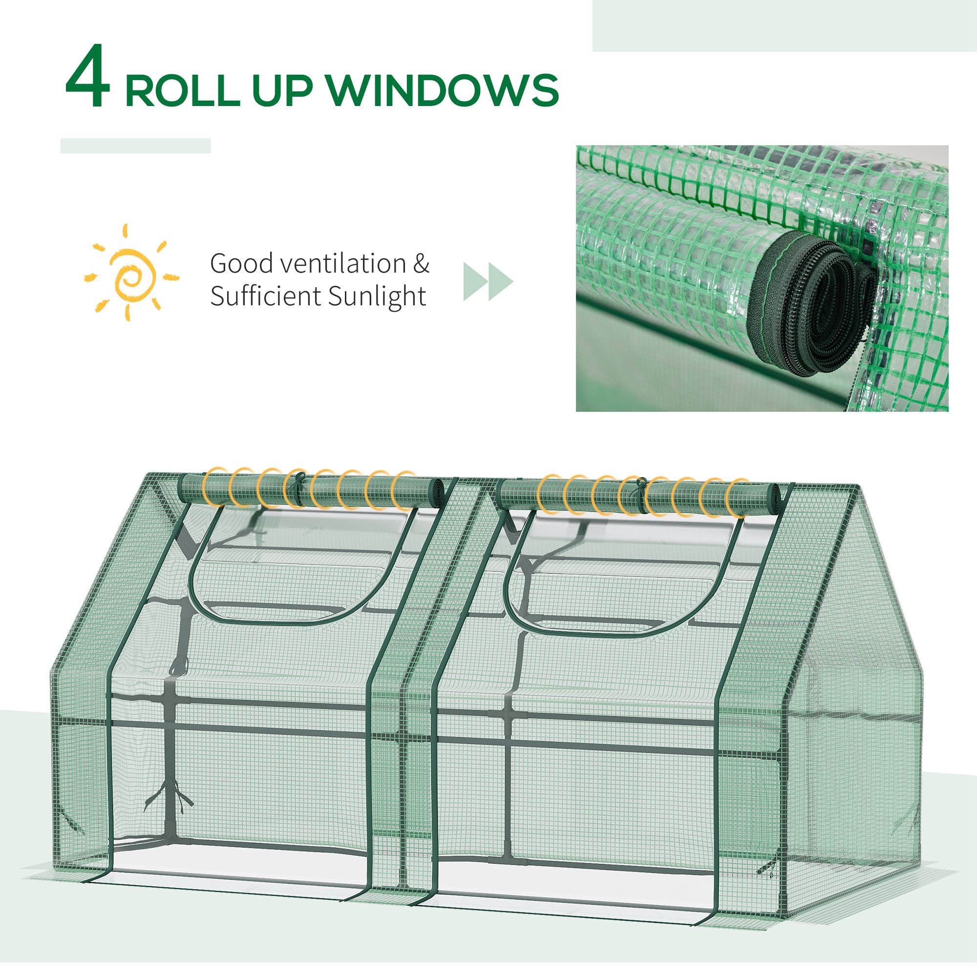6' x 3' x 3' Portable Mini Greenhouse, Garden Green House Kit with 2 PE/Plastic Covers, Steel Frame and 2 Roll Up Zipper Windows, Dark Green Mini Greenhouses at Gallery Canada