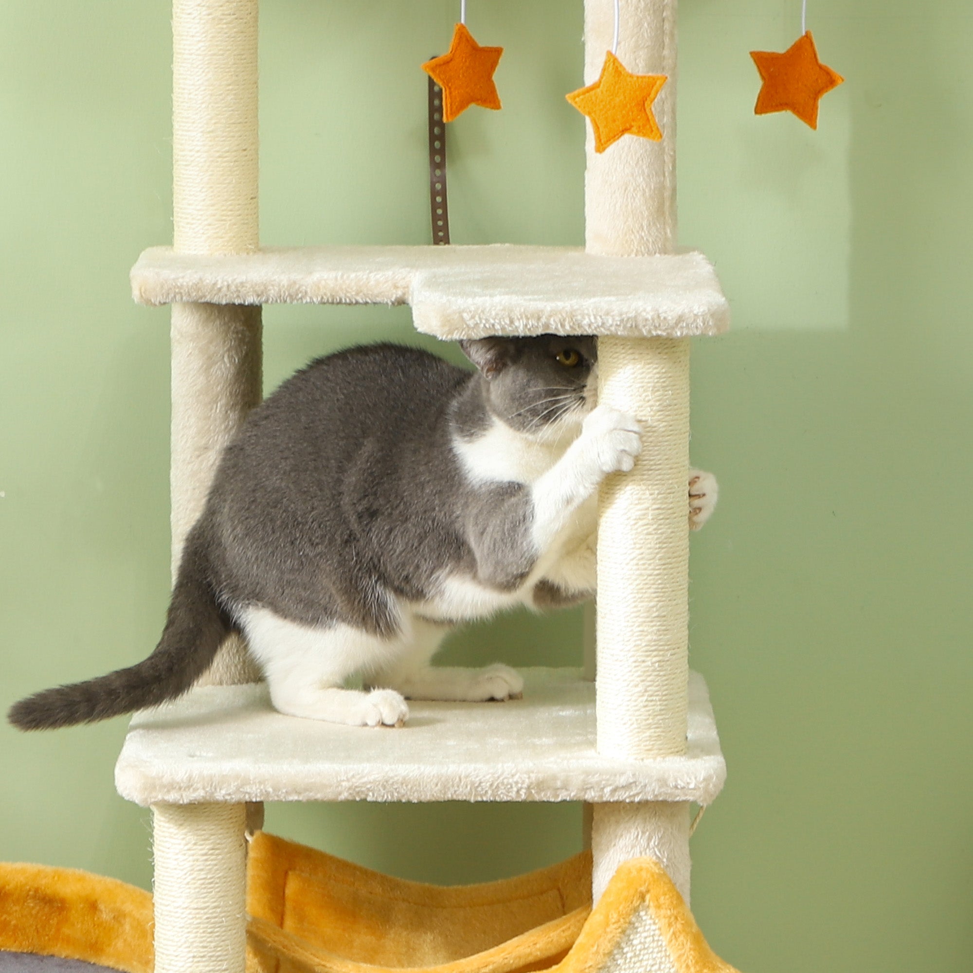 Star and Moon Themed Cat Tree with Cat Scratching Posts, Cat Condo, Bed, Scratching Board, Cat Toys, Beige Cat Towers   at Gallery Canada